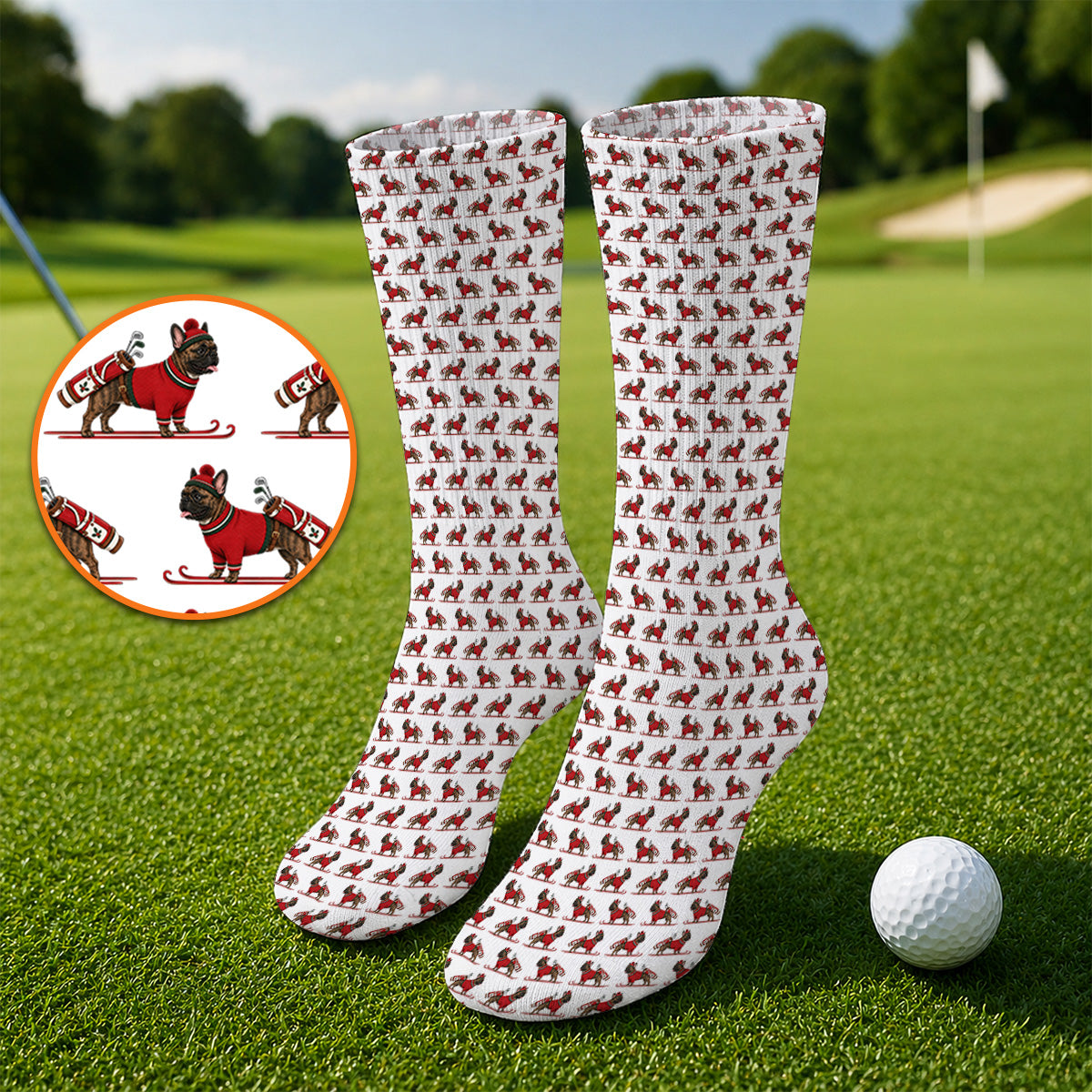 French Bulldog Holiday Golf Socks, Christmas Dog Pattern Golf Sock, Festive Golf Gift for Golfers