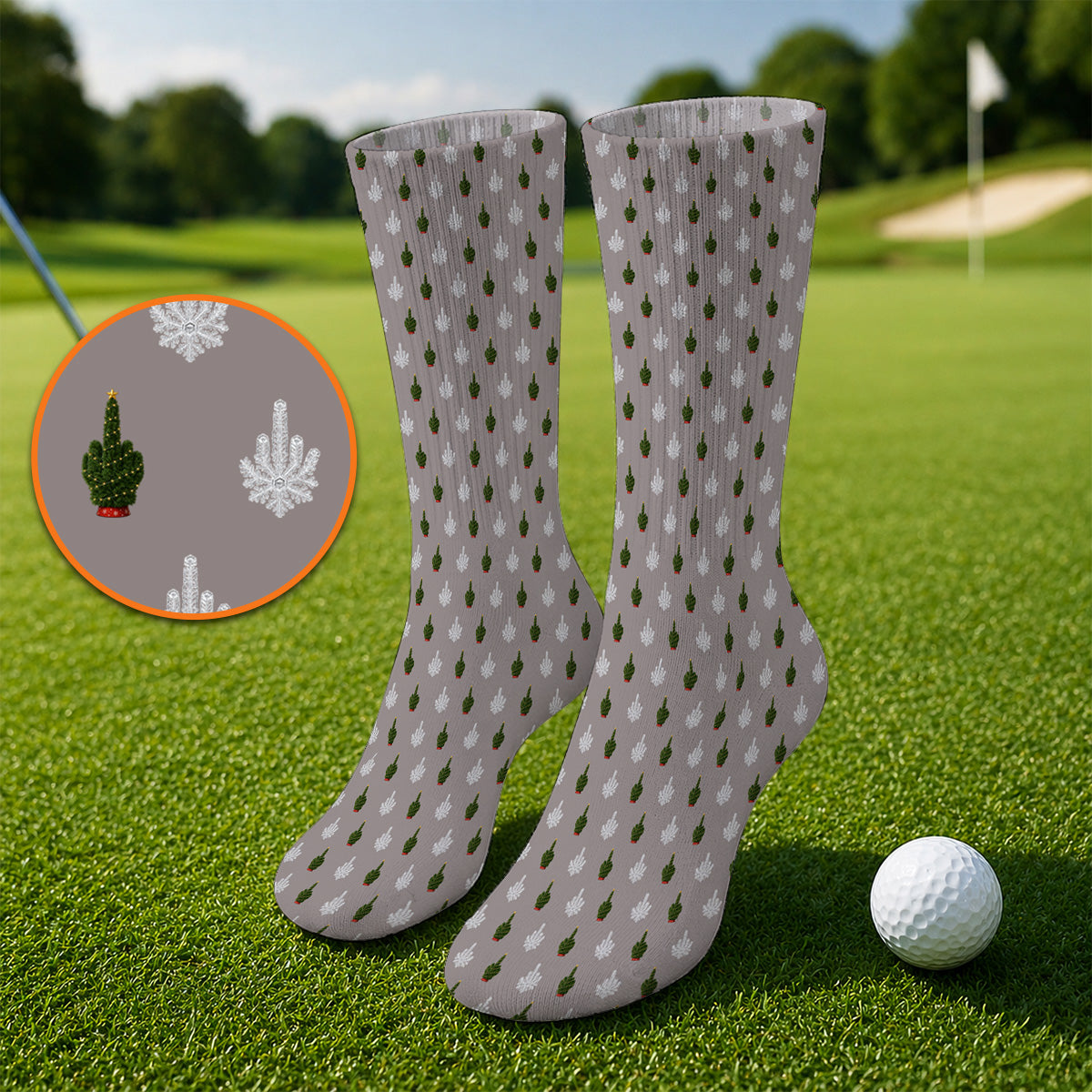 Christmas Tree Pattern Golf Socks, Xmas Golf Sock, Funny Golf Gift For Golfer