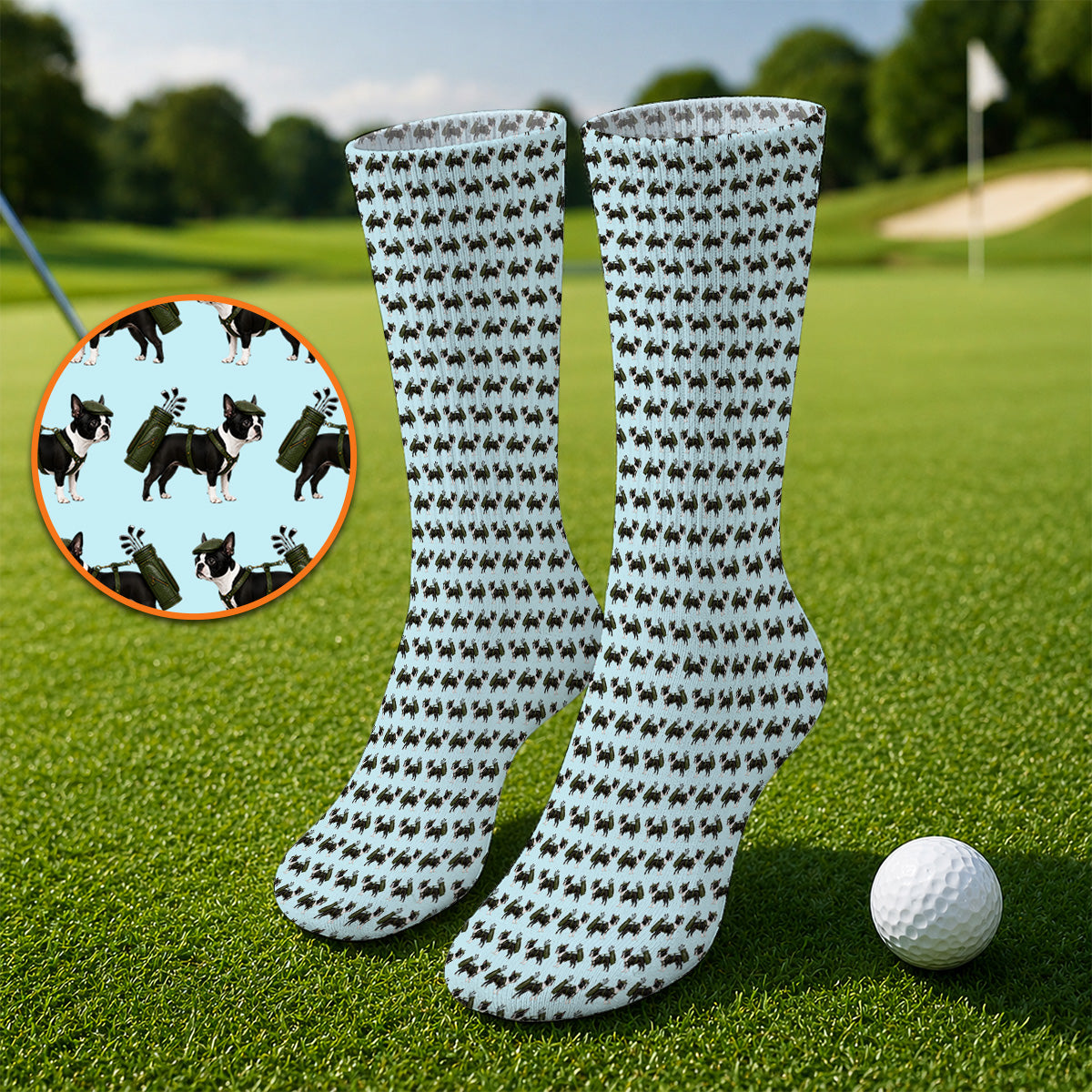 Crazy Boston Terrier Pattern Golf Socks, Boston Terrier Golf Sock, Golf Gift For Golfer