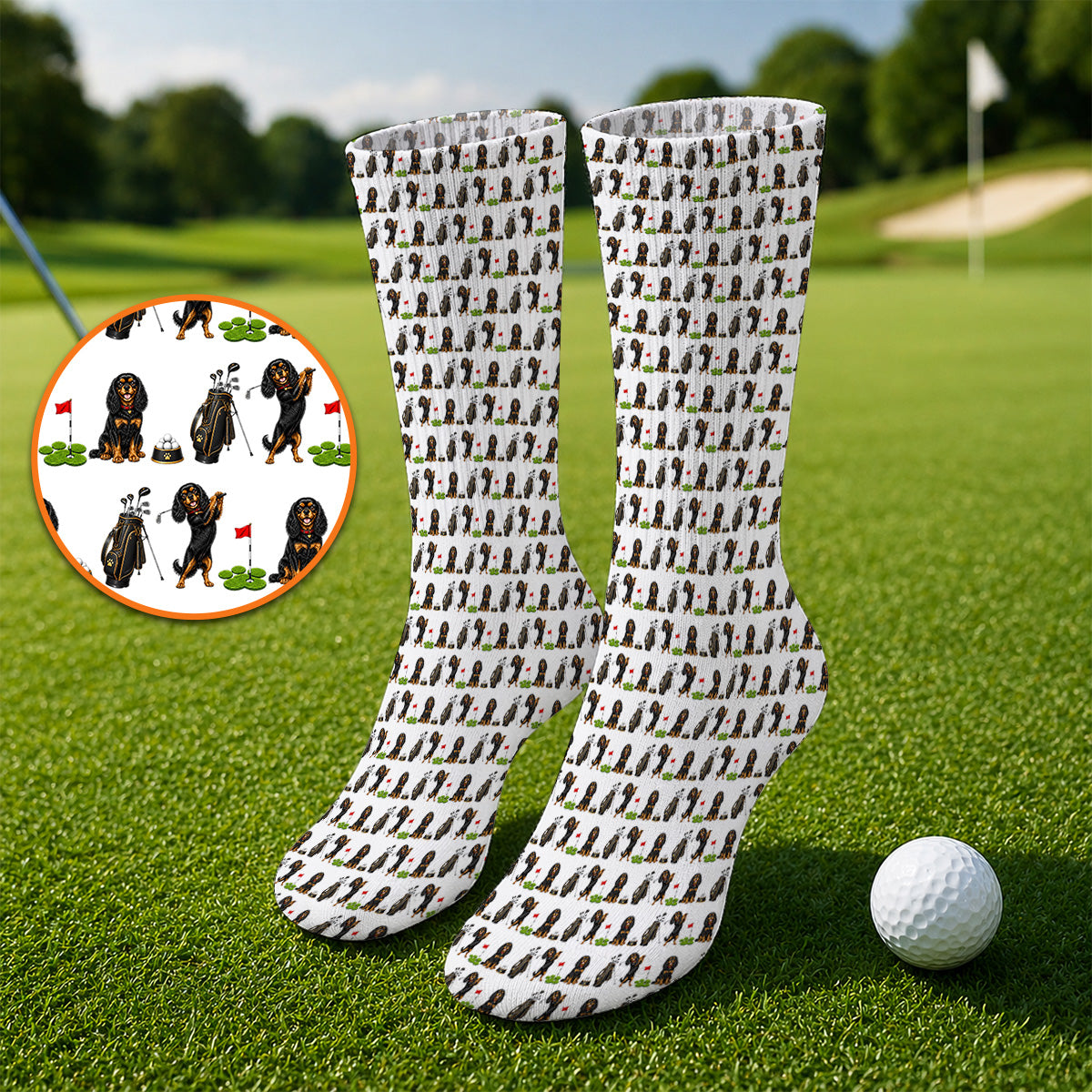King Charles Cavalier Spaniel Golf Socks For Golfer, King Charles Cavalier Spaniel Pattern Golf Sock, Dog Lover Golf Gift