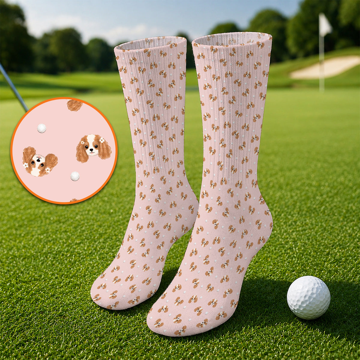 Cavalier King Charles Spaniel Golf Socks, Funny Cute Cavalier Pattern Golf Sock, Golf Gift For Golfer