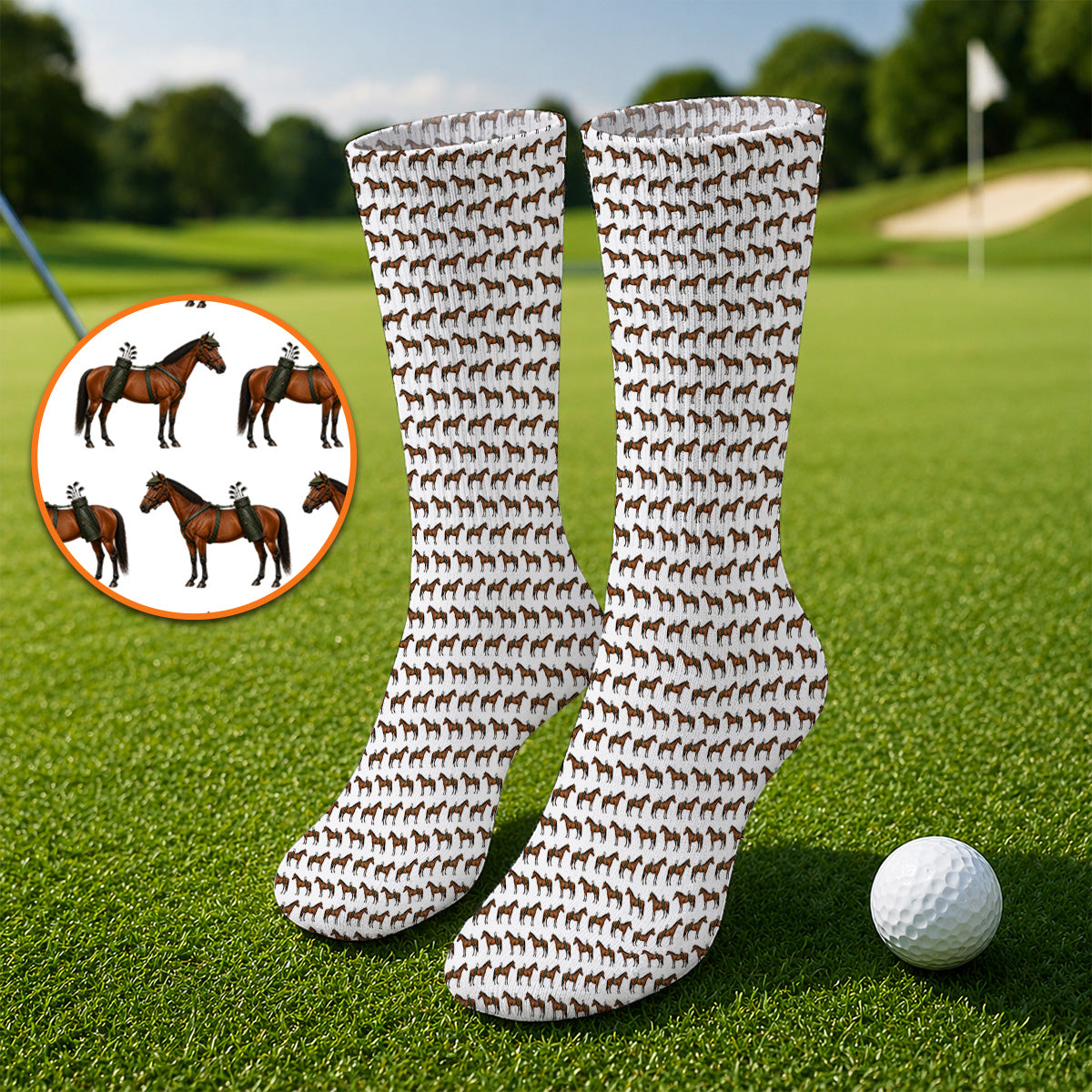 American Quarter Horse Golf Sock, Crazy Horse Pattern Golf Socks, Western Horse Gift for Golfers