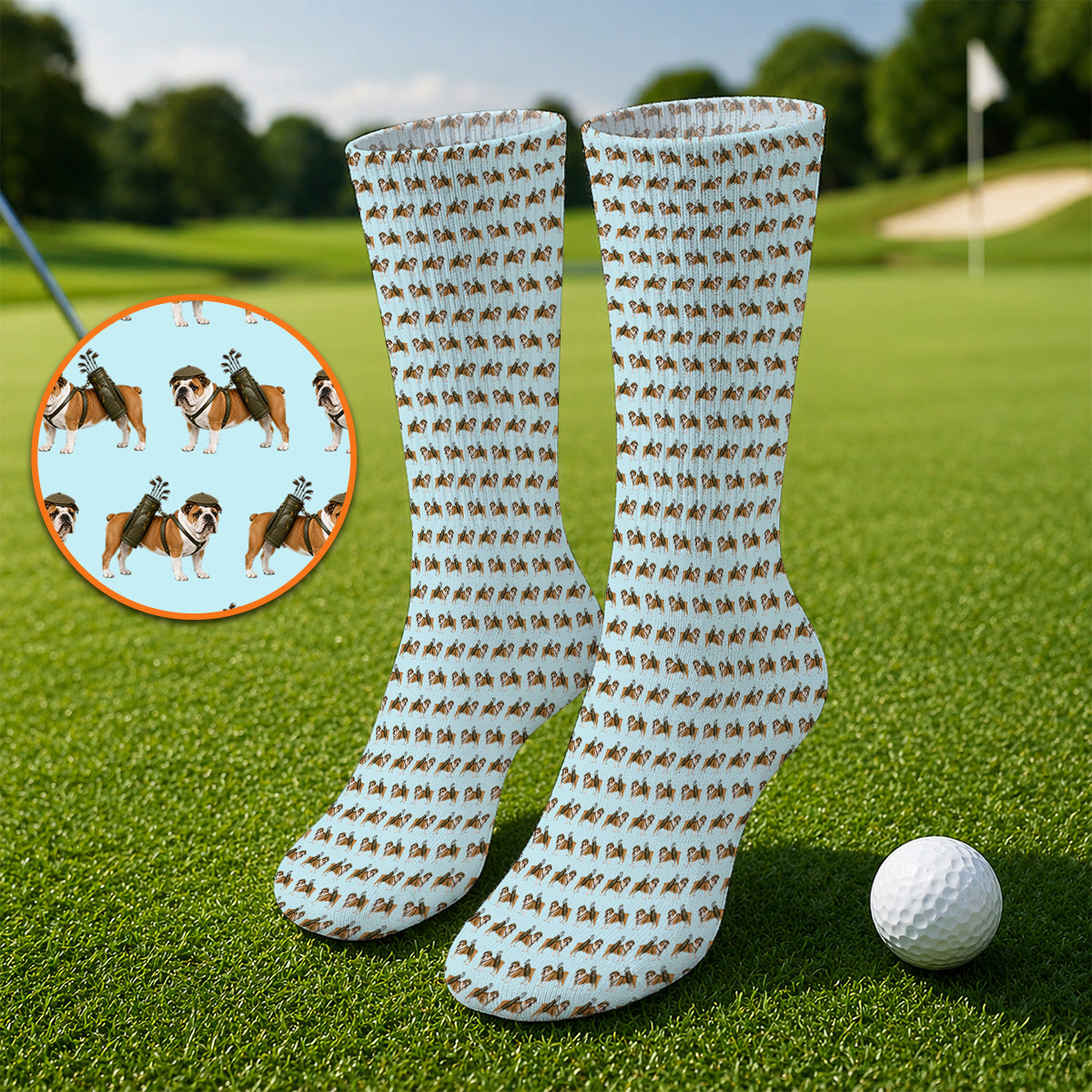 Bulldog Pattern Golf Socks, English Bulldog Golf Sock, Funny Golf Gift For Golfer