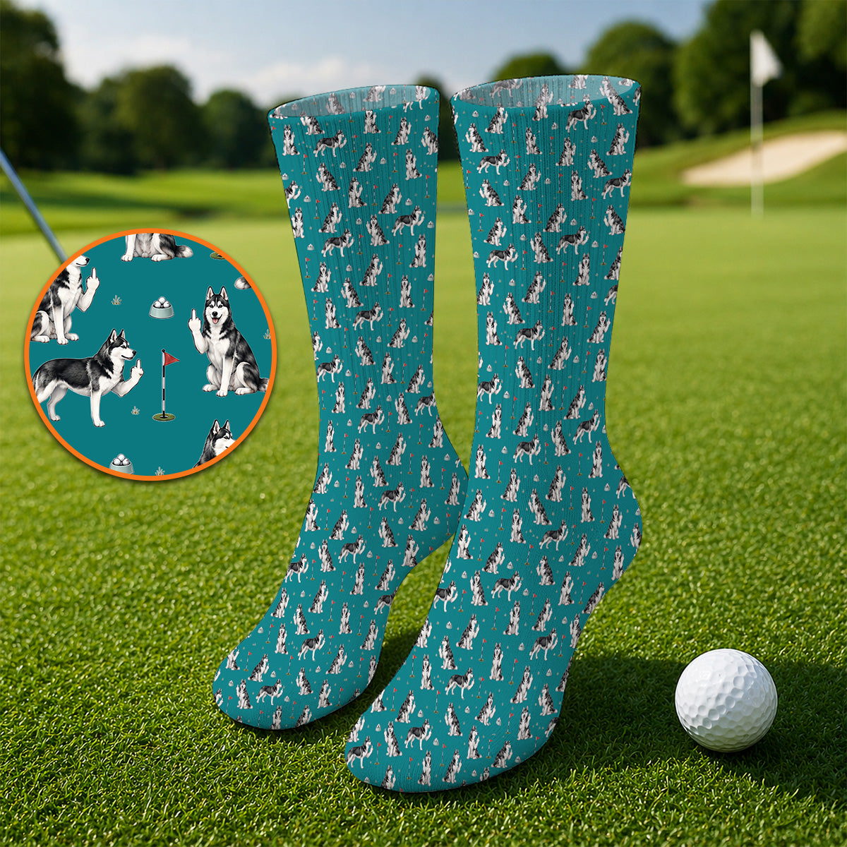 Crazy Husky Golf Socks, Husky Sibir Pattern Golf Sock For Dog Lover, Golf Gift For Golfer