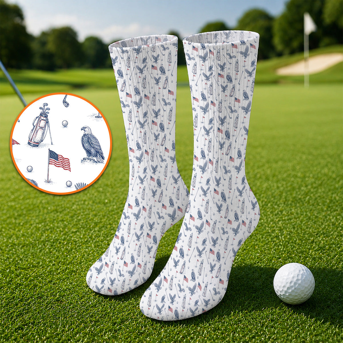 Patriotic Eagle Golf Socks, American Flag Pattern Golf Sock, USA Independence Golf Apparel