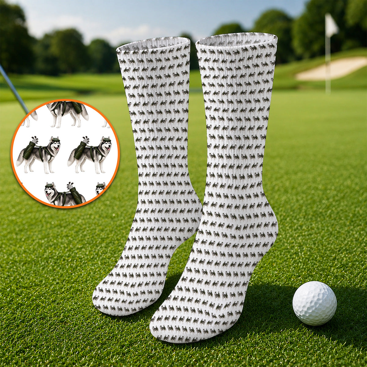 Husky Golf Socks, Husky Sibir Pattern Golf Sock For Golfer, Funny Golf Gift For Dog Lover