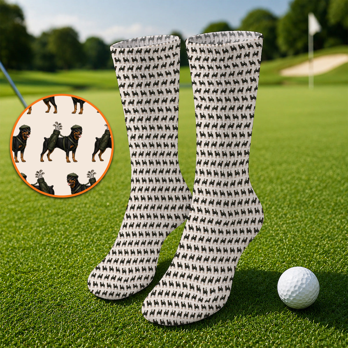 Rottweiler Golf Socks, Rottweiler Dog Golf Pattern Sock, Crazy Golf Gift For Golfer
