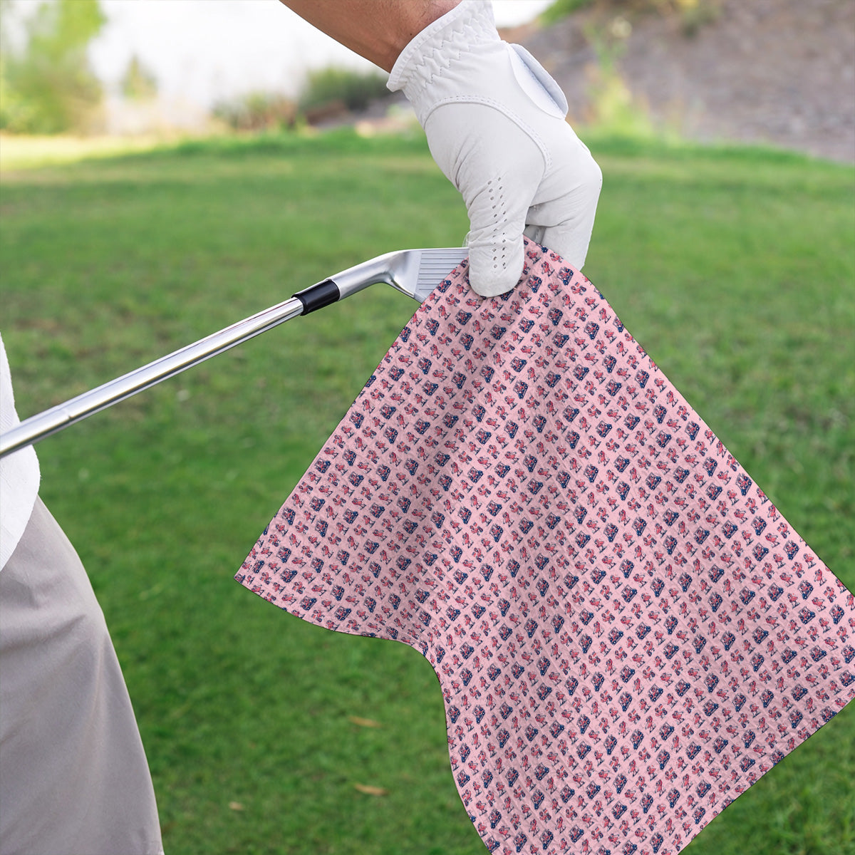 Funny Flamingo Pattern Golf Towels, USA 250 Patriotic Summer Golf Towel, Crazy Golf Gift For Golfer
