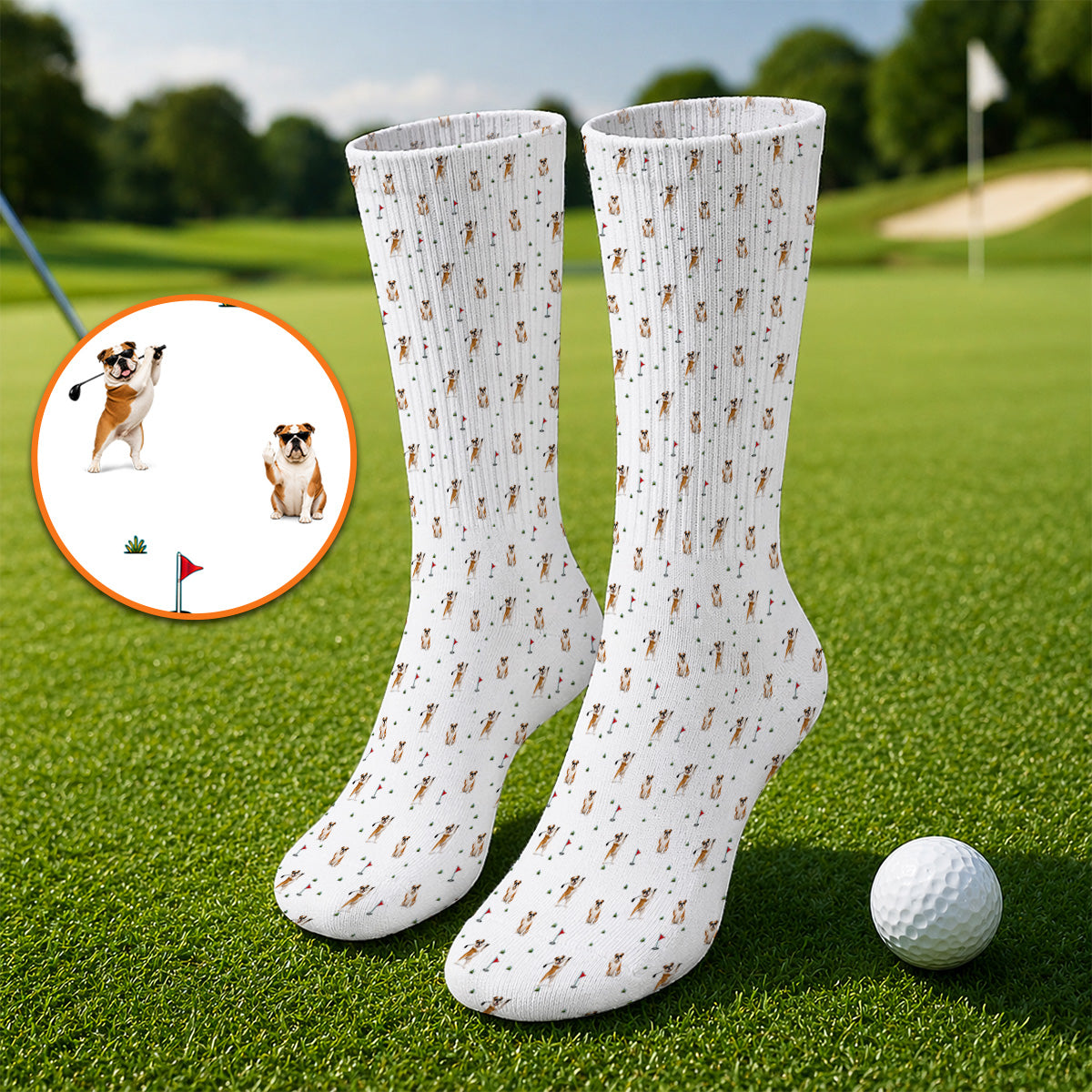 Crazy Bulldog Pattern Golf Socks For Golfer, English Bulldog Golf Sock, Dog Golf Gift