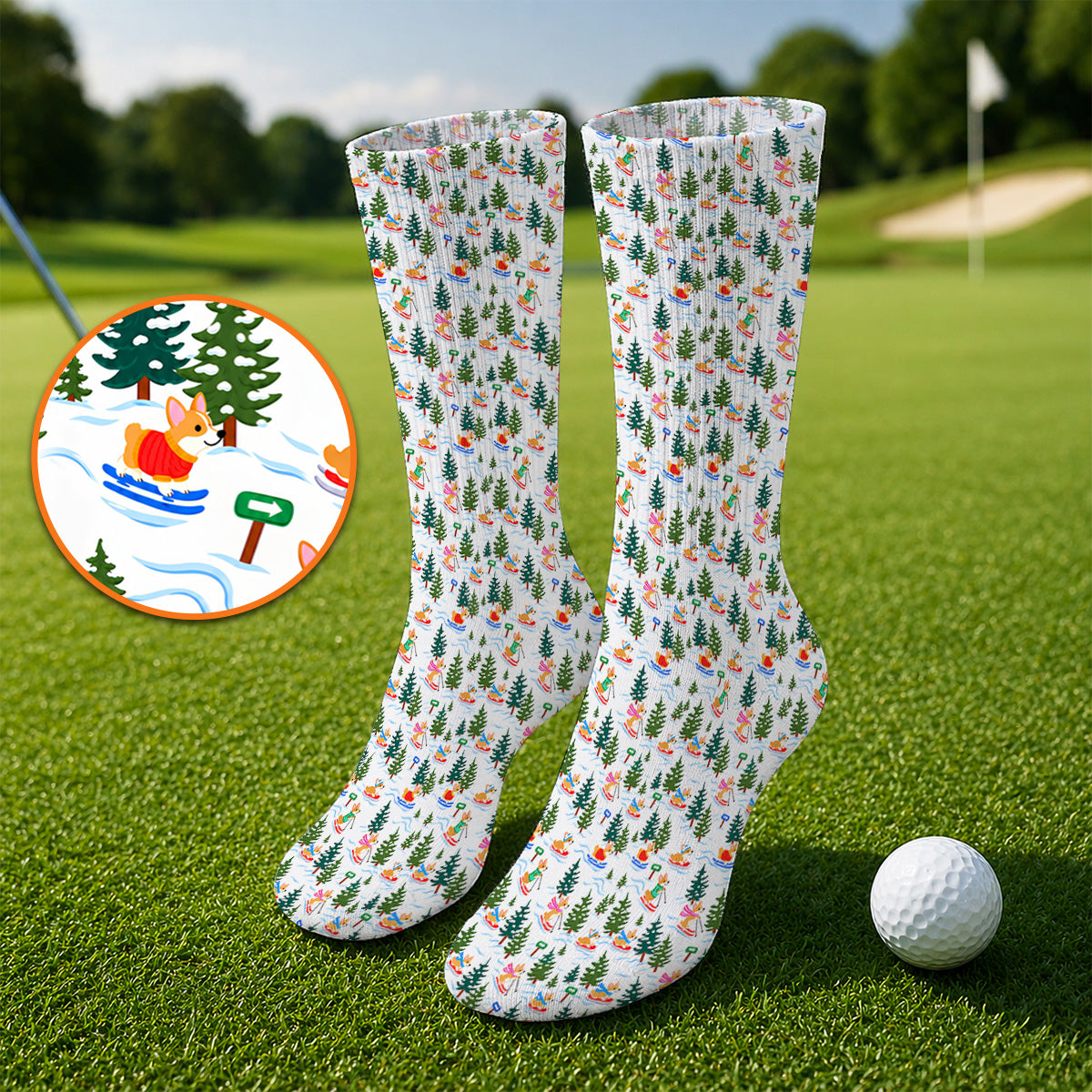 Corgi Christmas Golf Socks, Xmas Corgi Pattern Golf Sock, Funny Golf Gift For Golfers