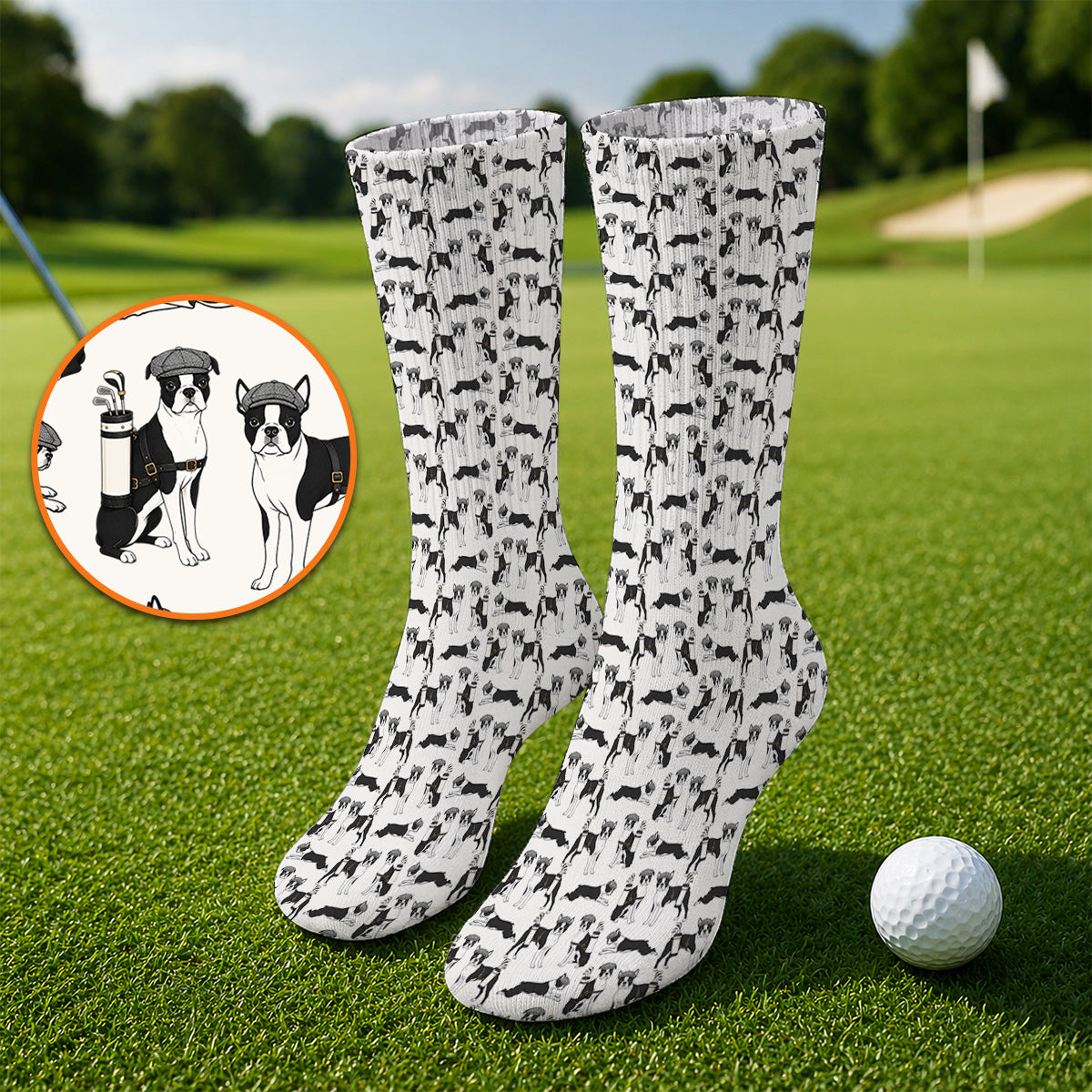 Boston Terrier Pattern Golf Socks, Boston Terrier Golf Sock, Funny Golf Gift For Golfer