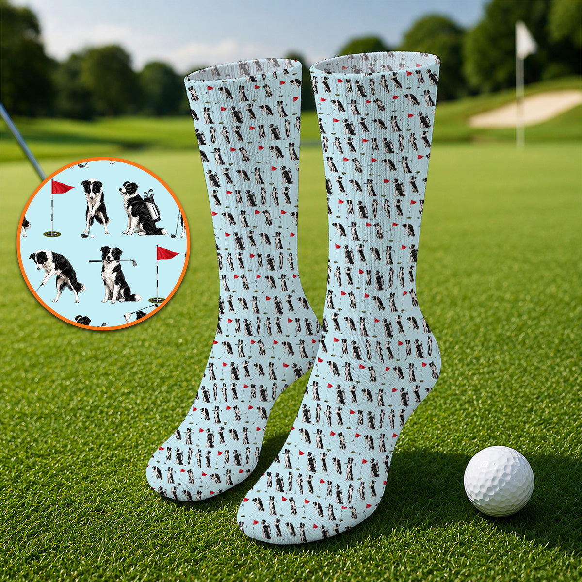 Border Collie Golf Socks, Border Collie Pattern Golf Sock for Golfer, Funny Golf GIft For Golfer