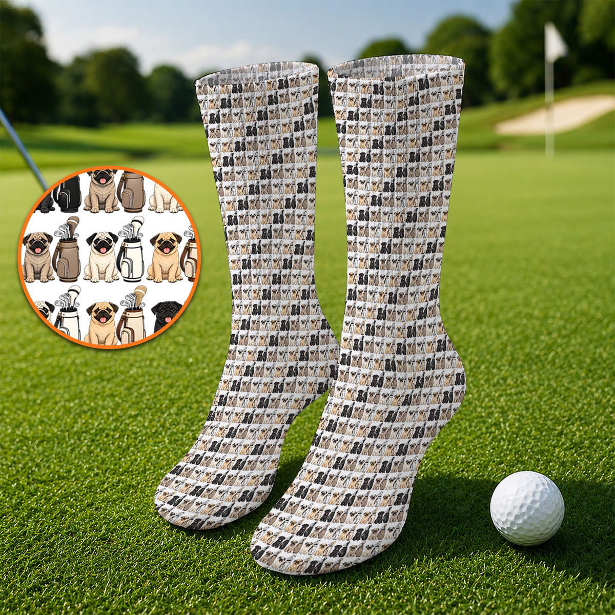 Funny Pug Golf Socks, Pug Pattern Golf Sock For Dog Lovers, Golf Gift For Golfers