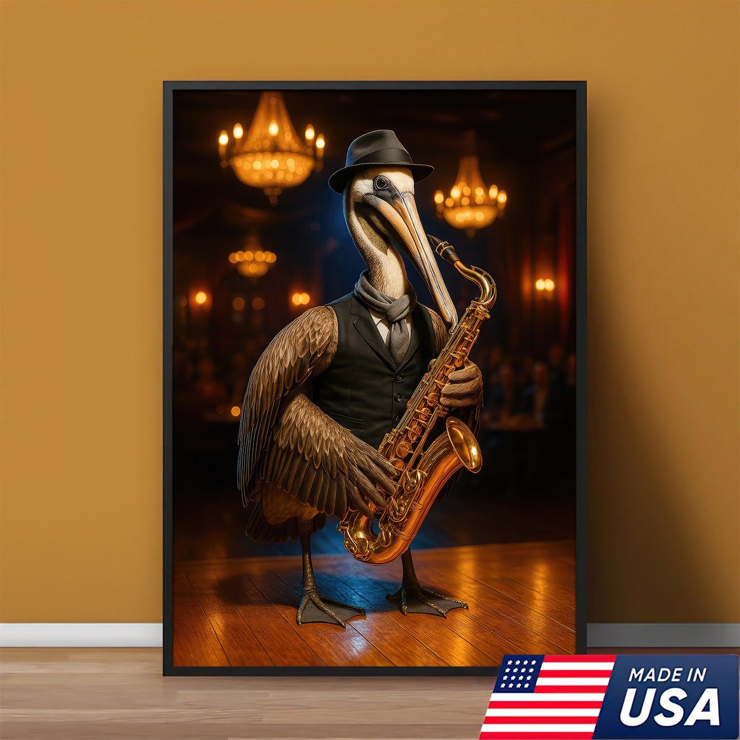 Louisiana Canvas Wall Art, Jazz Pelican Saxophone Print, Southern Hunt Inspired Wall Decor For Man Cave