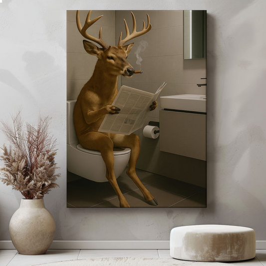 Deer on the Throne – Funny Bathroom Canvas for Man Caves