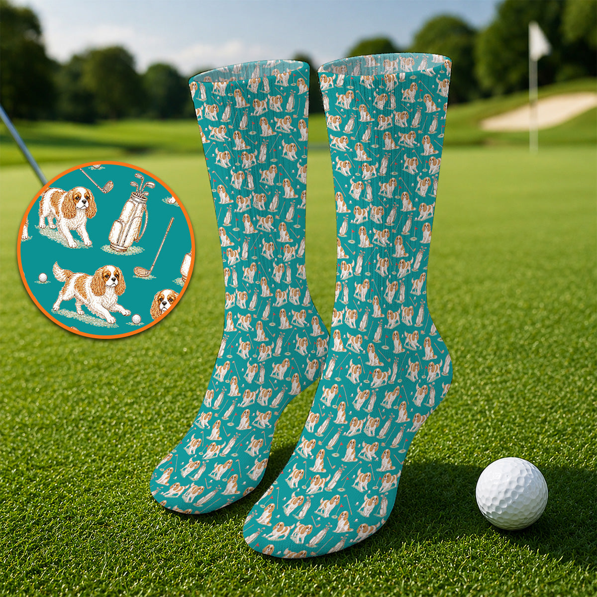 Crazy Cavalier King Charles Spaniel Golf Sock, Funny Cavalier Golf Socks, Golf Gift For Golfer