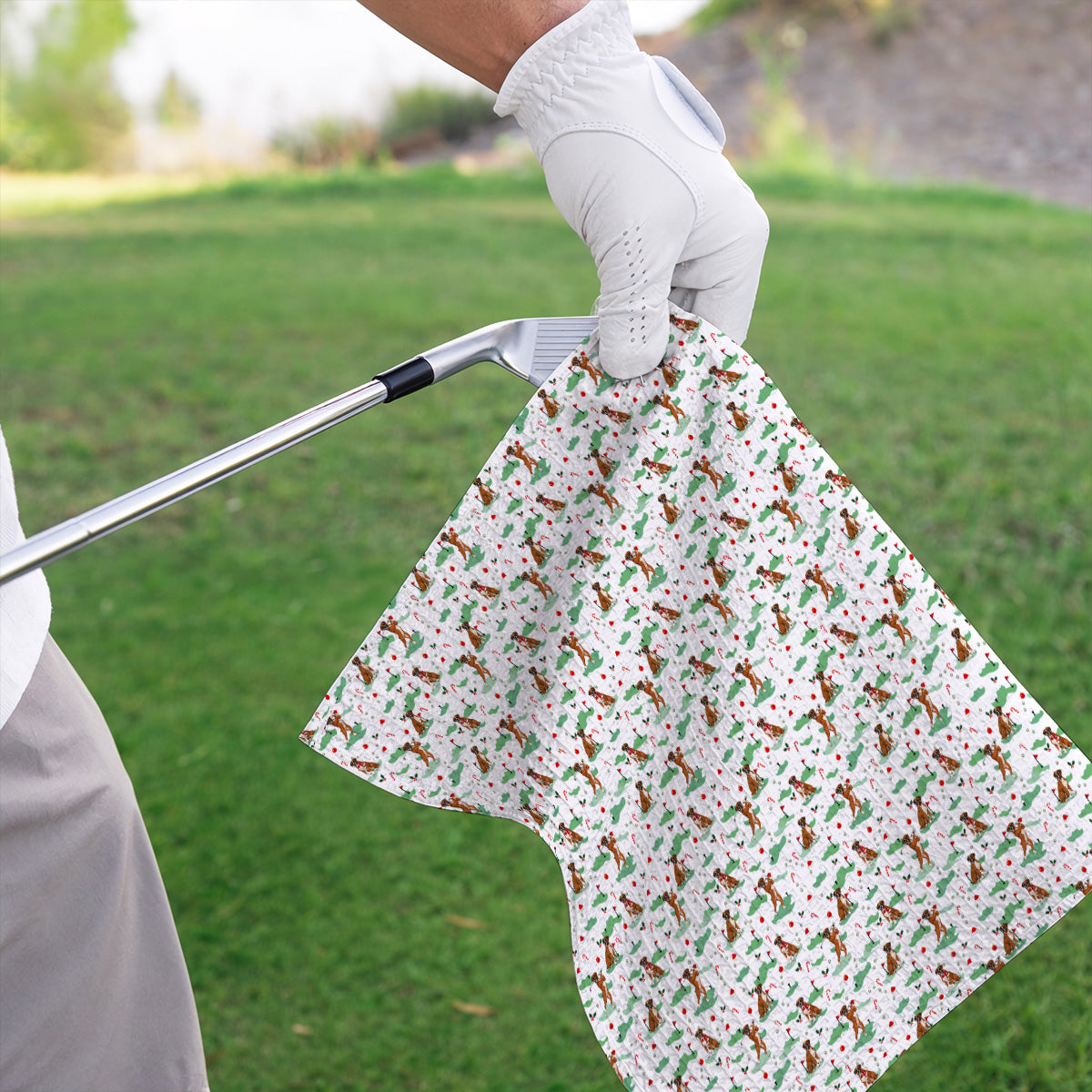 Funny Boxer Christmas Golf Towels, Xmas Boxer Dog Pattern Golf Towel, Golf Gift For Golfer