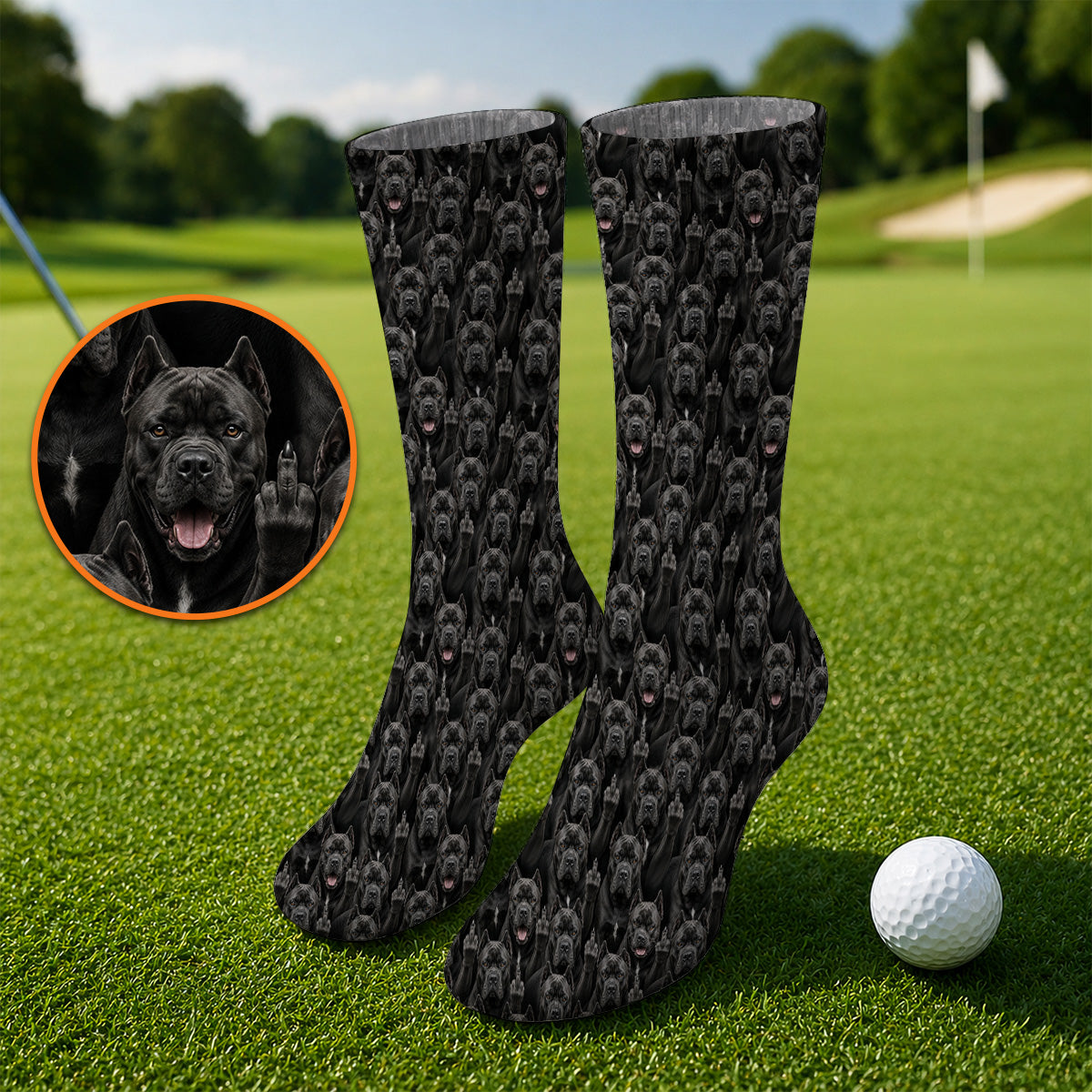 Funny Cane Corso Pattern Golf Sock, Black Cane Corso Golf Socks for Golfer, Golf Gift for Dog Lovers