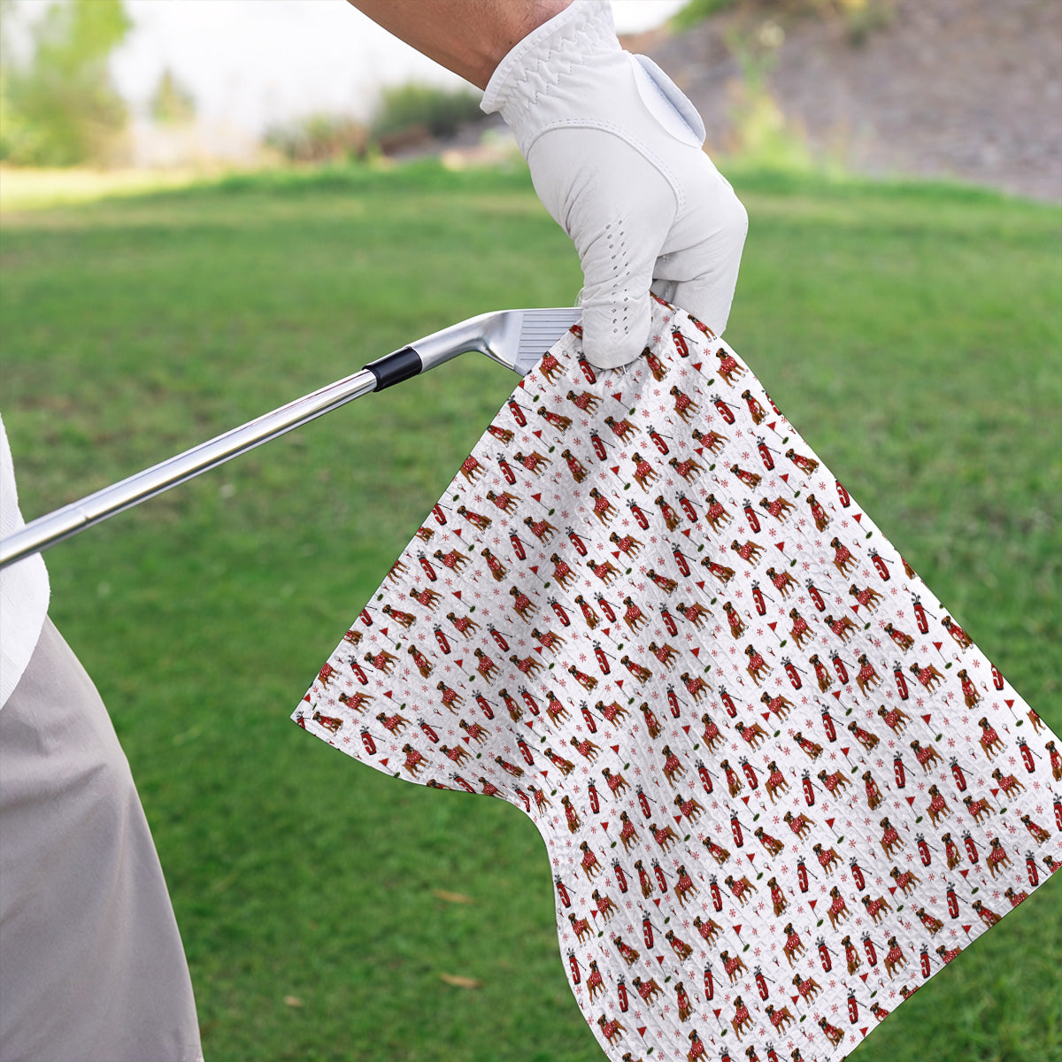 Boxer Christmas Golf Polos, Holiday Dog Pattern Golf Shirt, Festive Golf Gift for Golfers