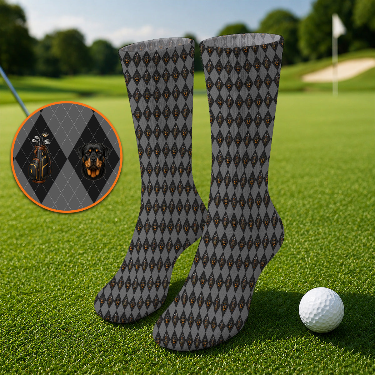 Rottweiler Argyle Pattern Golf Socks, Crazy Rottweiler Golf Sock, Dog Lover Golf Gift