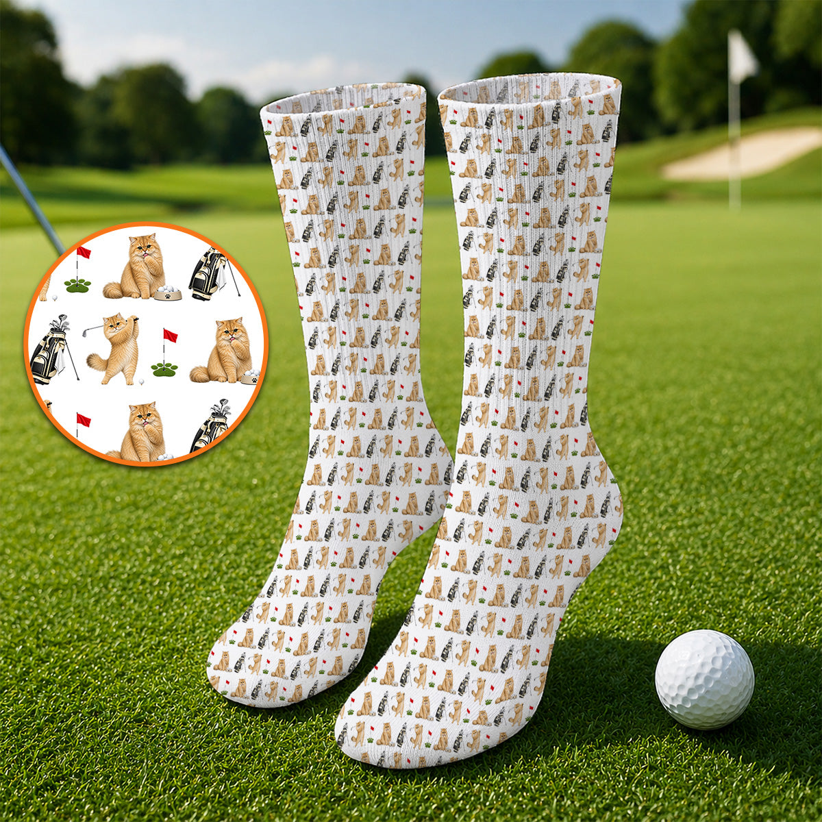Golden British Longhair Golf Socks, Cute Golden British Longhair Pattern Golf Sock, Golf Gift for Cat Lovers