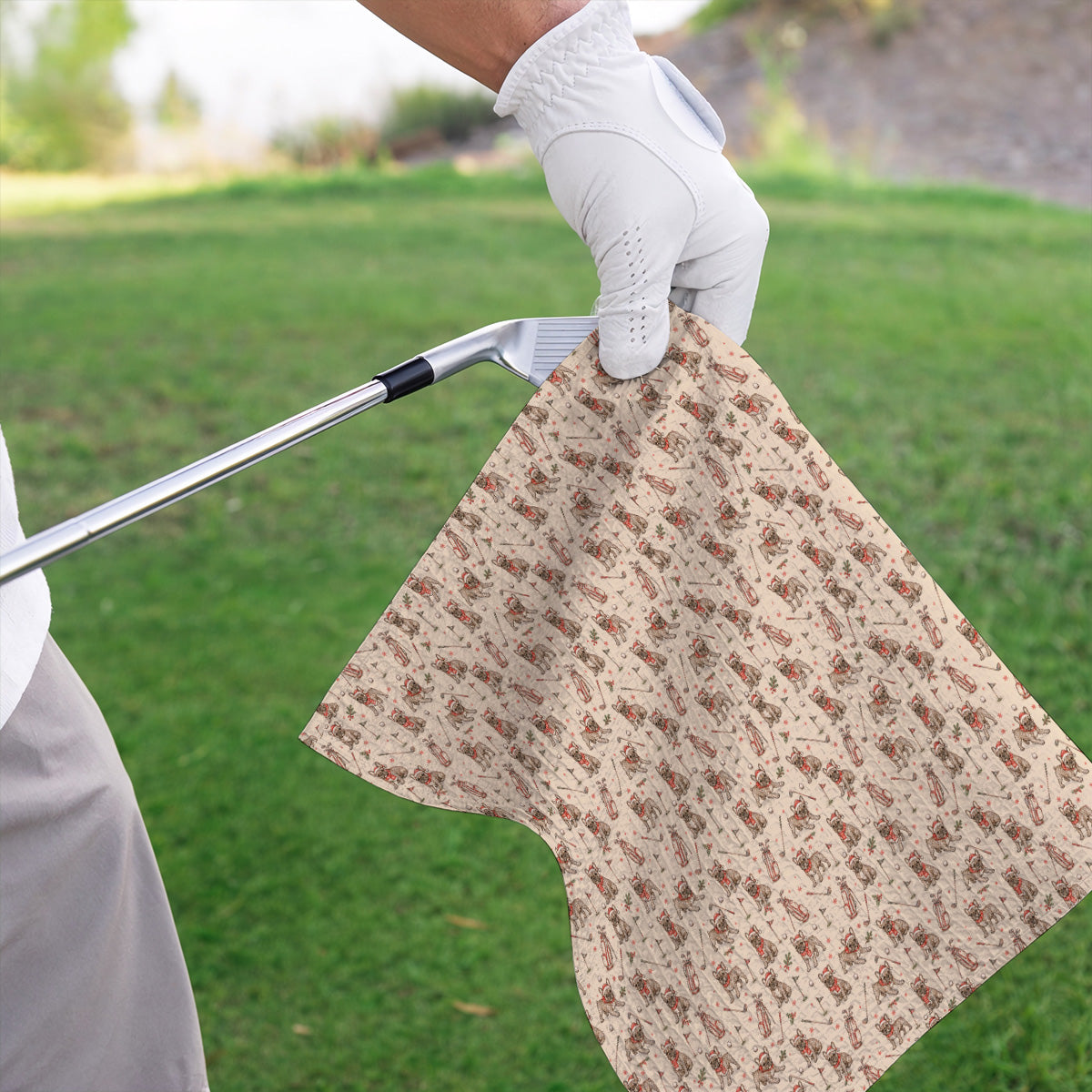French Bulldog Christmas Golf Towels, Vintage Holiday Dog Pattern Golf Towel, Xmas Golf Gift for Golfers