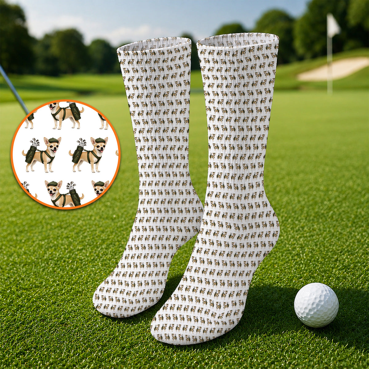 Crazy Chihuahua Golf Socks, Cute Chihuahua Golf Pattern Sock for Dog Lovers, Golf Gift For Golfer