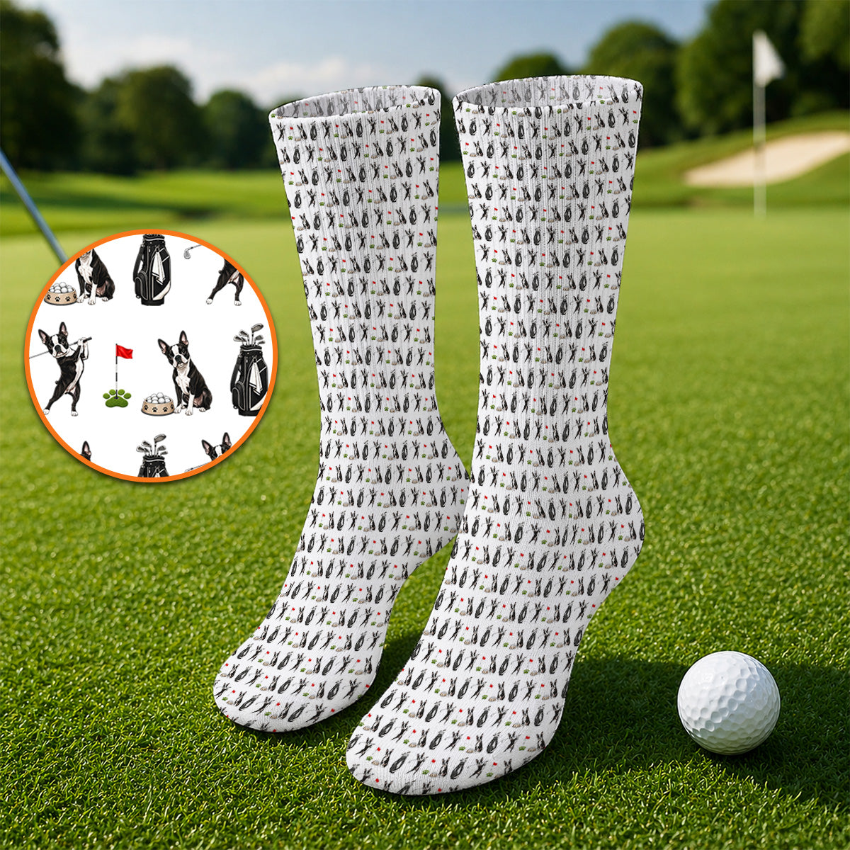 Funny Boston Terrier Pattern Golf Socks, Boston Terrier Golf Sock, Golf Gift For Golfer