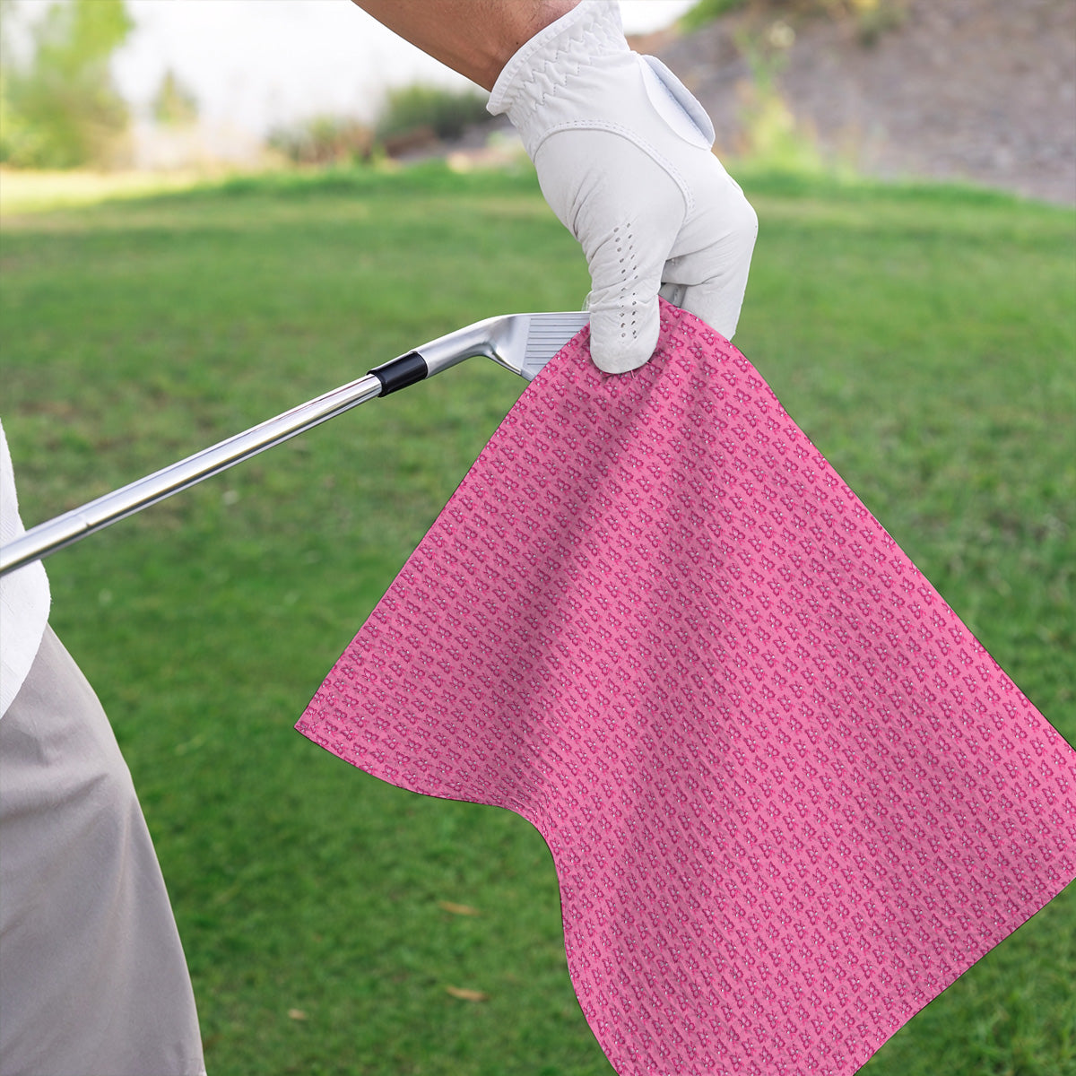 Breast Cancer Awareness Golf Towel, Pink Ribbon Butterfly Golf Towels for Golf Lovers, Support Cancer Awareness Golf Gift