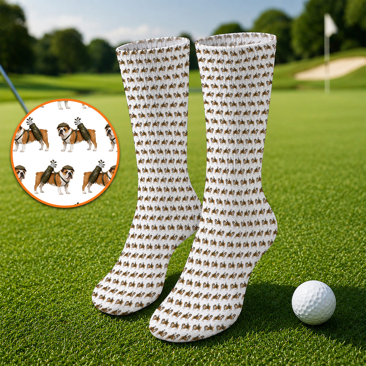 Bulldog Pattern Golf Socks, English Bulldog Golf Sock, Funny Golf Gift For Golfer