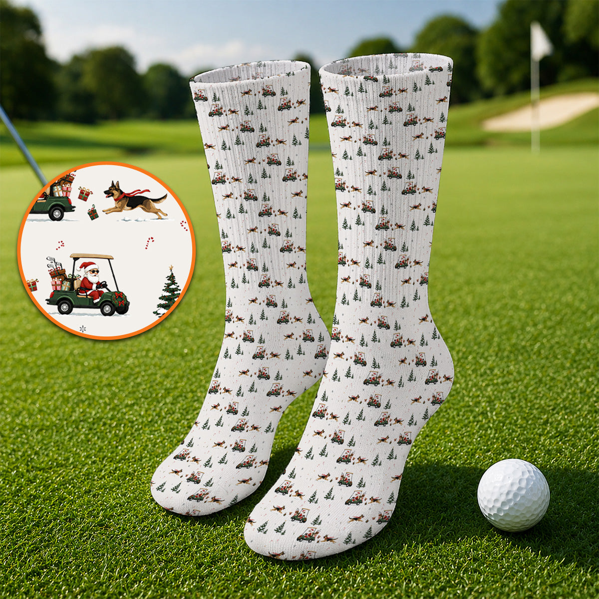 German Shepherd Pattern Golf Socks, German Christmas Golf Cart Sock, Festive Golf Gift for Dog Lovers