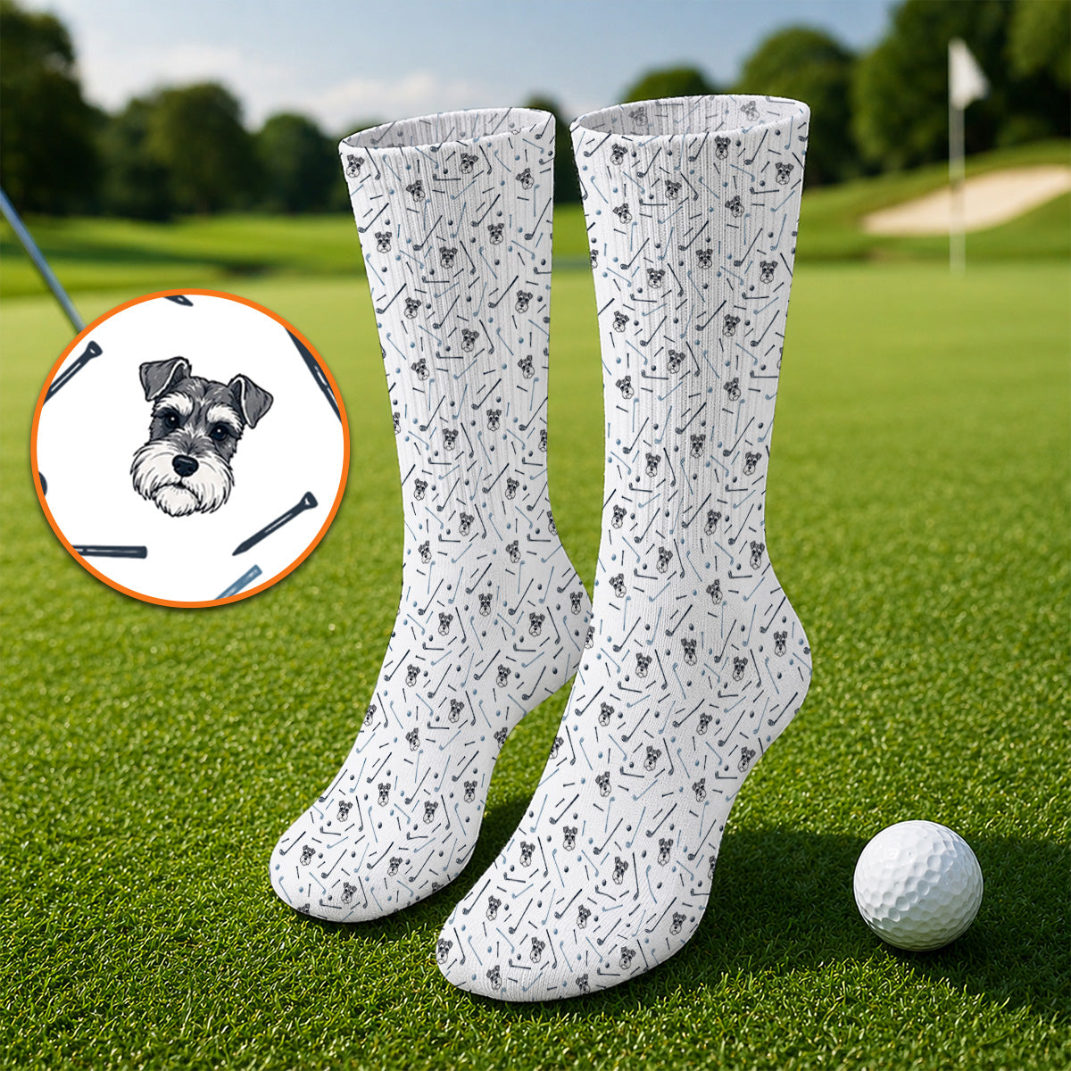 Crazy Miniature Schnauzer Pattern Golf Socks, Mini Schnauzer Golf Sock, Dog Lover Golf Gift