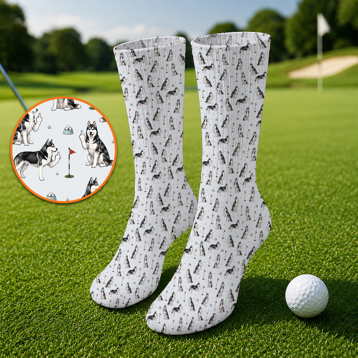Crazy Husky Golf Socks, Husky Sibir Pattern Golf Sock For Dog Lover, Golf Gift For Golfer