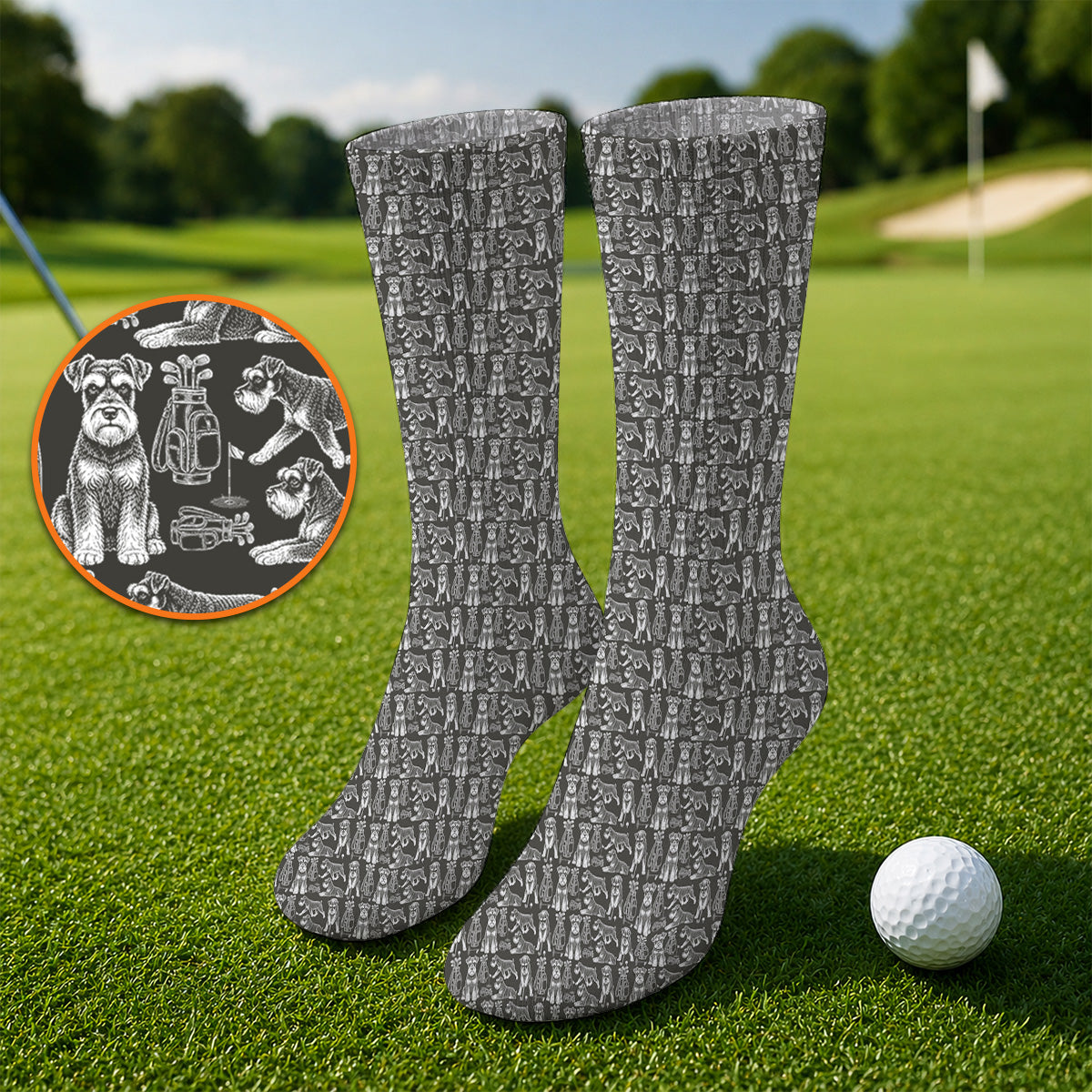 Miniature Schnauzer Golf Sock, Retro Schnauzer Golf Socks, Crazy Golf Gift For Golfer