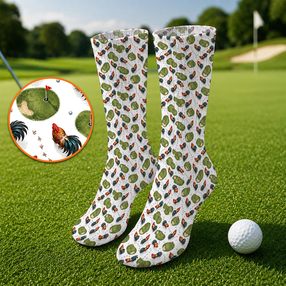 Vintage Rooster Golf Socks, Chicken Pattern Golf Sock For Rooster Lovers, Golf Gift For Golfers