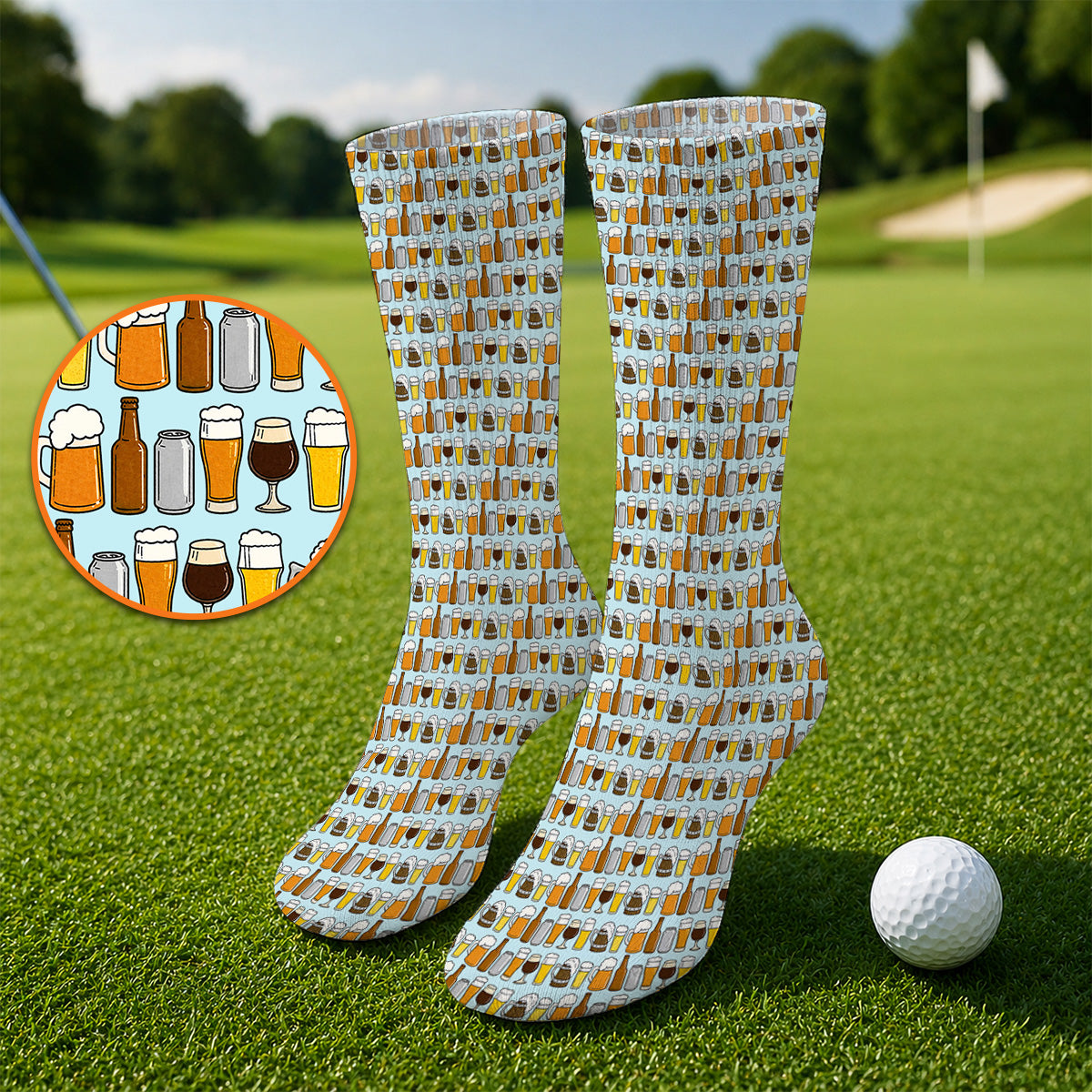 Beer Pattern Golf Socks, Funny Beer Lover Golf Sock, Golf Gift For Beer Lovers