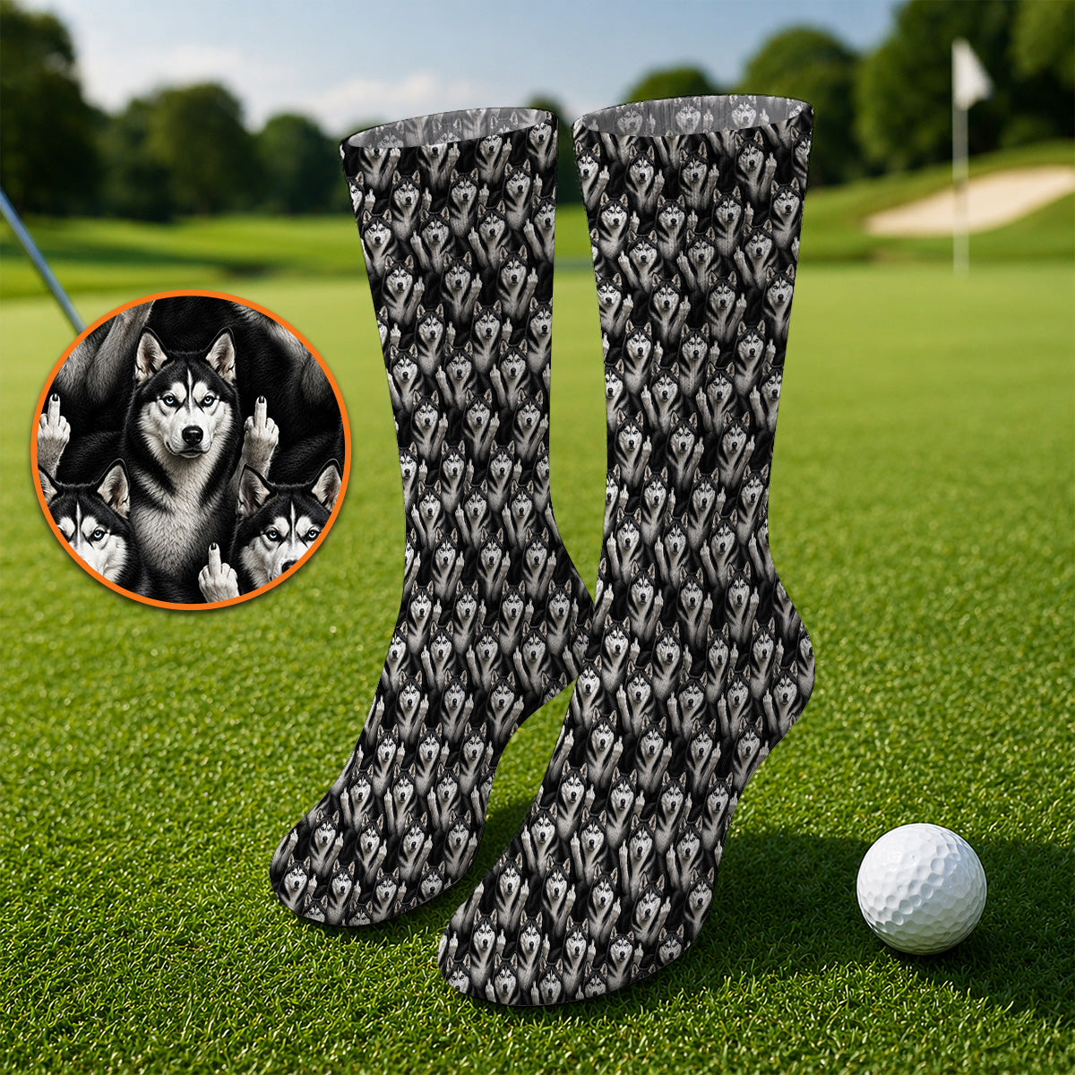 Crazy Husky Sibir Golf Socks, Husky Pattern Golf Sock For Dog Lover, Golf Gift For Golfer