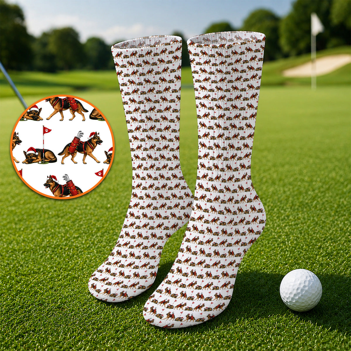 German Shepherd Christmas Golf Socks, German Shepherd Pattern Golf Sock, Holiday Golf Gift for Dog Lovers