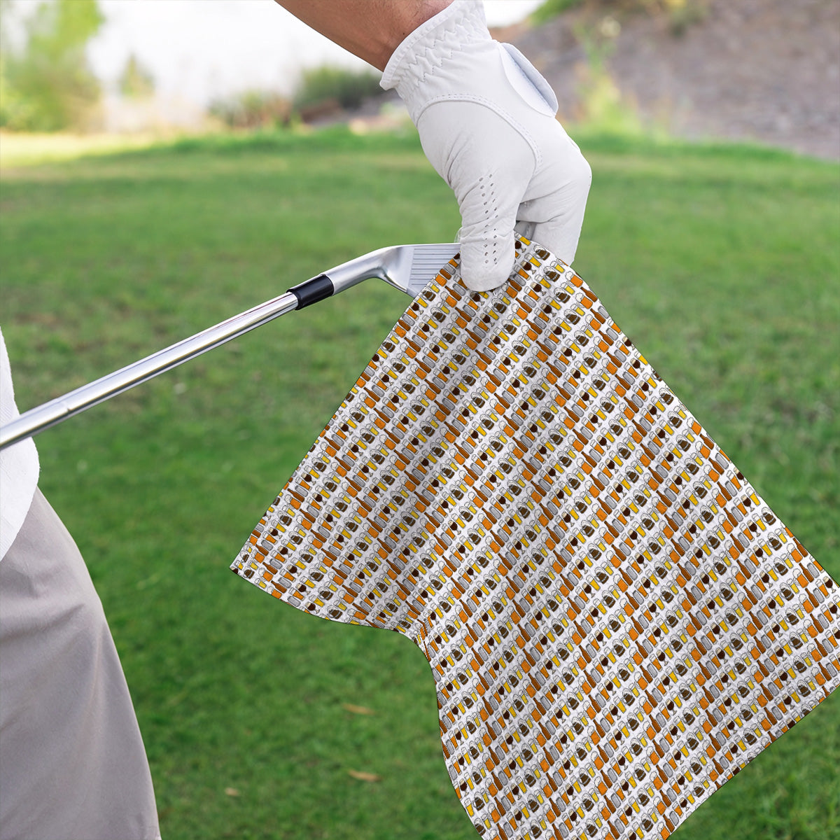 Beer Pattern Golf Towel, Funny Beer Lover Golf Towels, Golf Gift For Beer Lovers