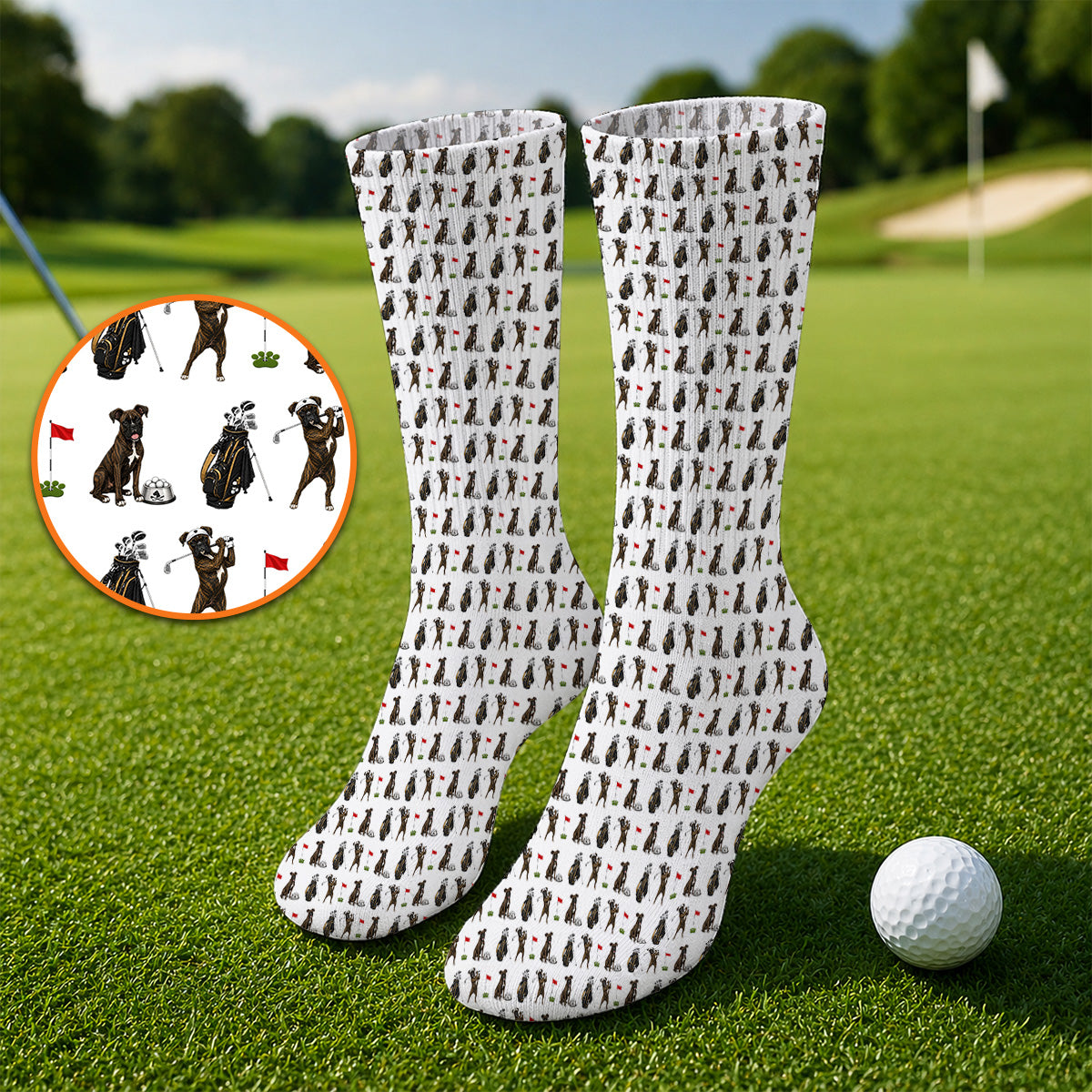 Brindle Boxer Dog Golf Socks, Funny Pattern Golf Sock, Golf Dad Gift