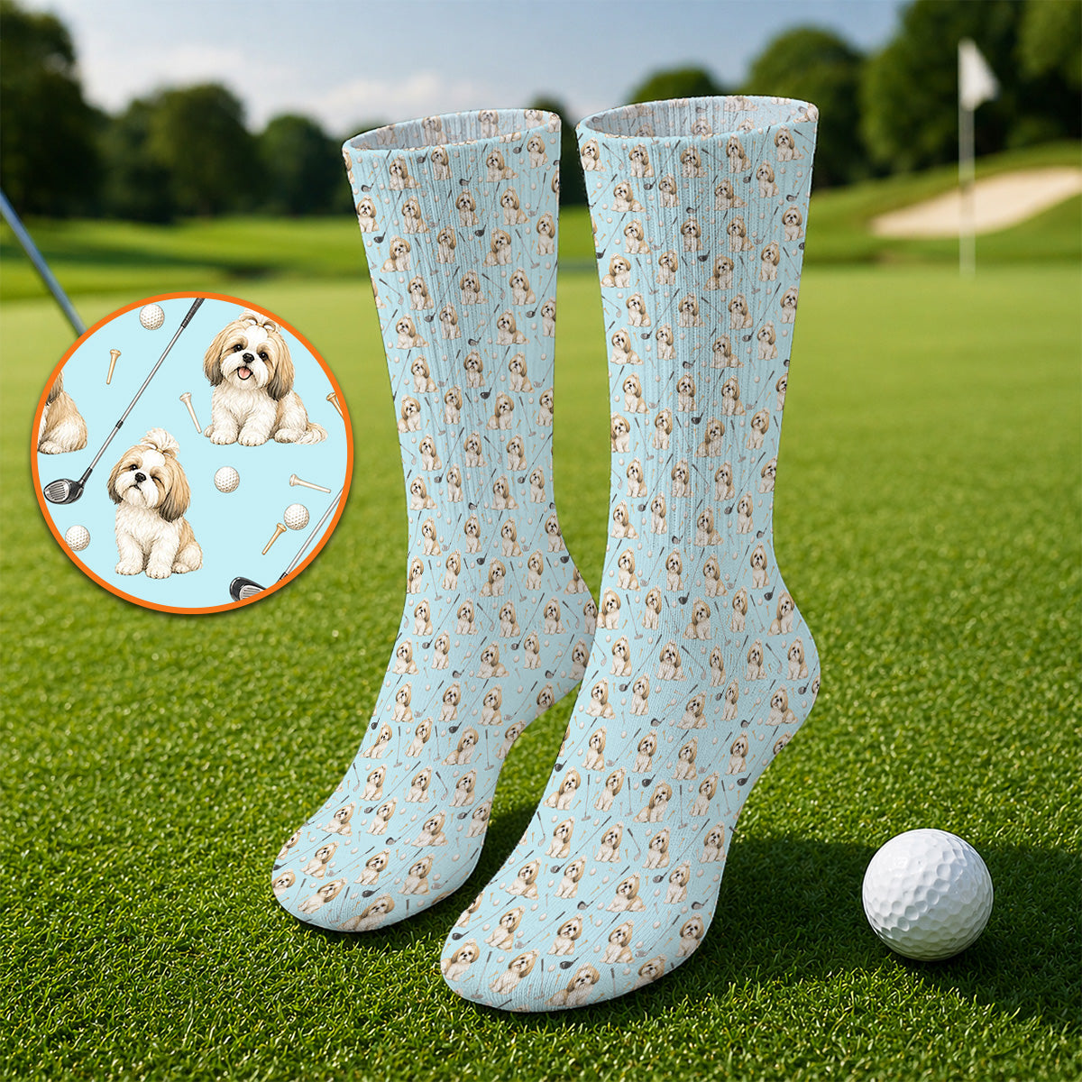 Shih Tzu Golf Socks, Cute Shih Tzu Pattern Golf Sock, Crazy Golf Gift For Golfer