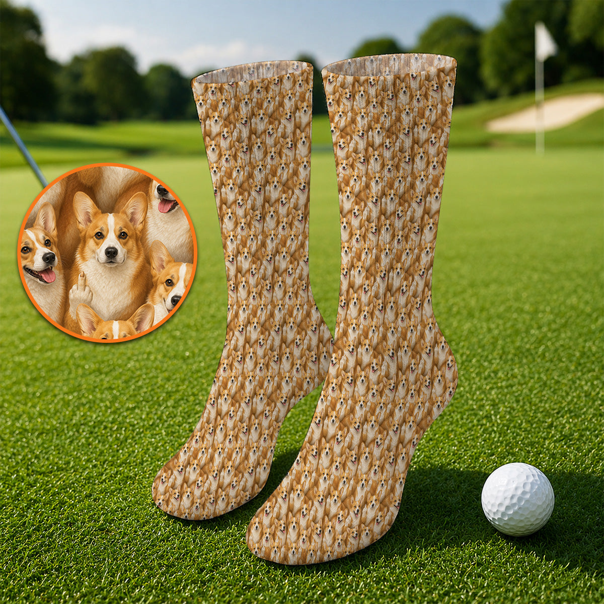 Crazy Corgi Golf Socks, Corgi Pattern Golf Sock, Golf Gift For Golfer