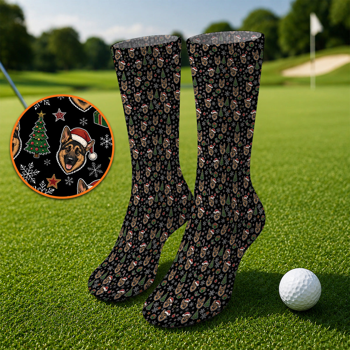 Funny German Shepherd Christmas Golf Socks, German Shepherd Pattern Golf Sock, Xmas Golf Gift For Golfer