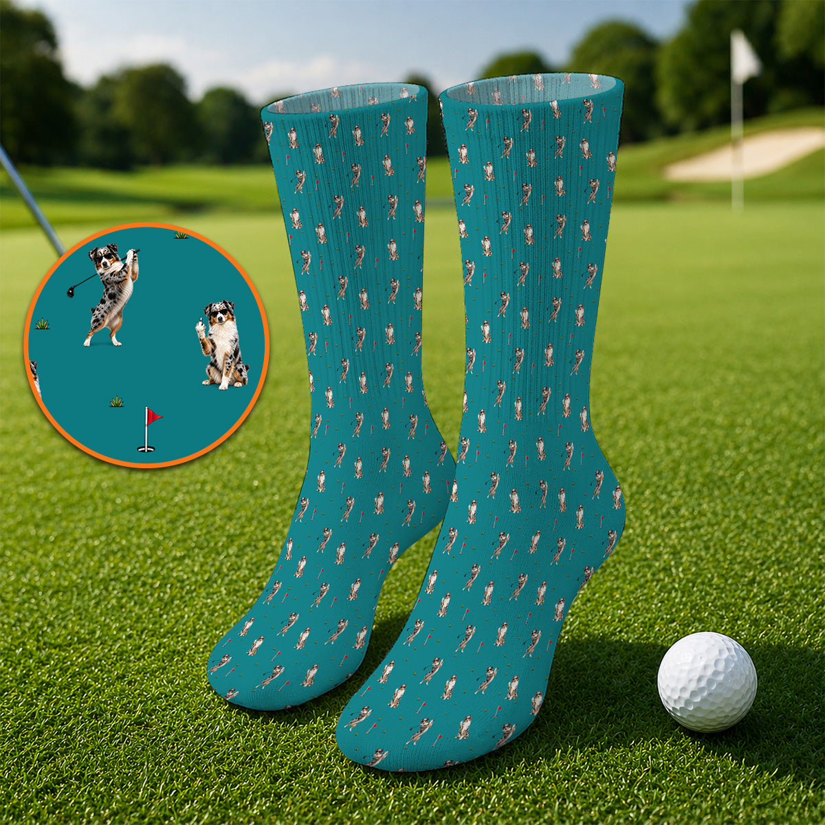 Australian Shepherd Golf Socks, Blue Merle Aussie Pattern Golf Sock, Golf Gift For Golfer