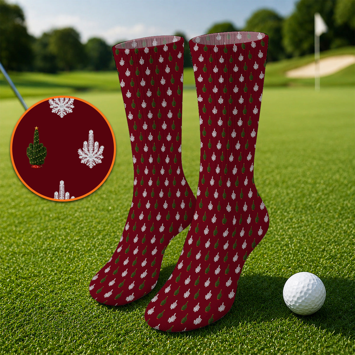 Christmas Tree Pattern Golf Socks, Xmas Golf Sock, Funny Golf Gift For Golfer