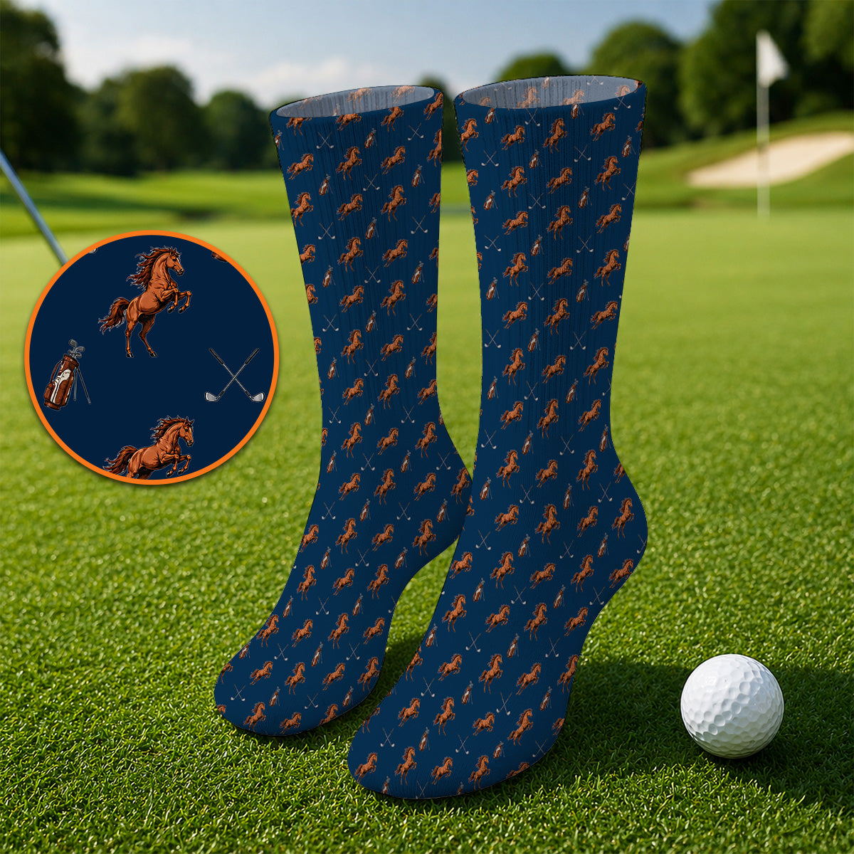 American Quarter Horse Golf Socks, Horse Pattern Golf Sock for Equestrian Lovers, Western Horse Golf Gift for Golfers