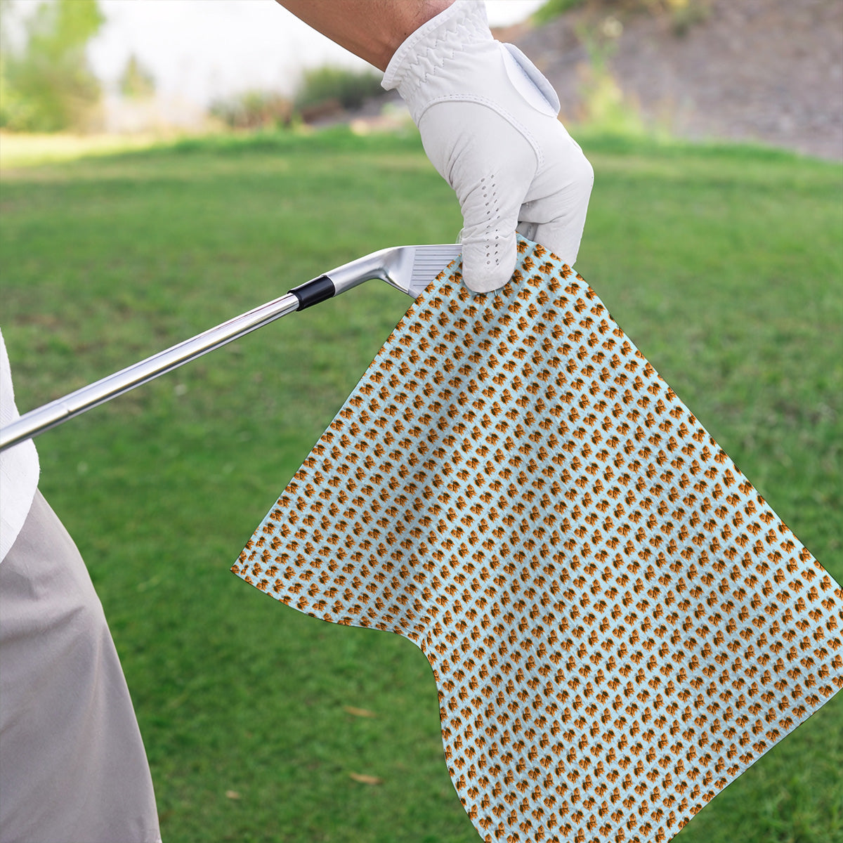 Golden Pomeranian Pattern Golf Towel, Cute Pomeranian Dog Golf Towels, Funny Golf Gift For Golfer