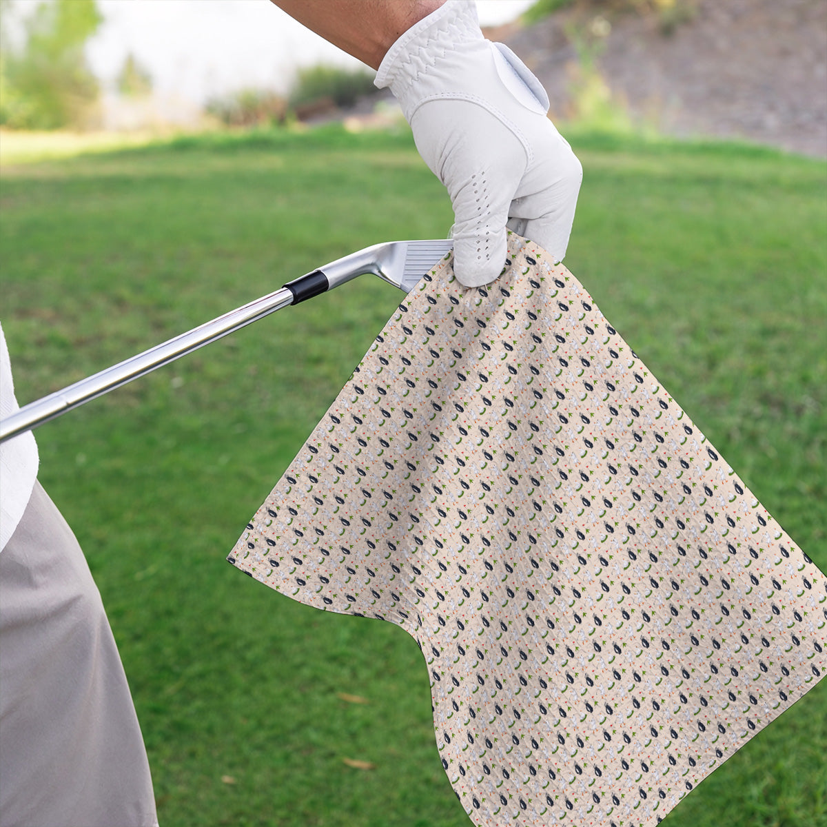Funny Goose Golf Towels, Teal Goose & Golf Pattern Towel, Golf Apparel Gift For Golfer