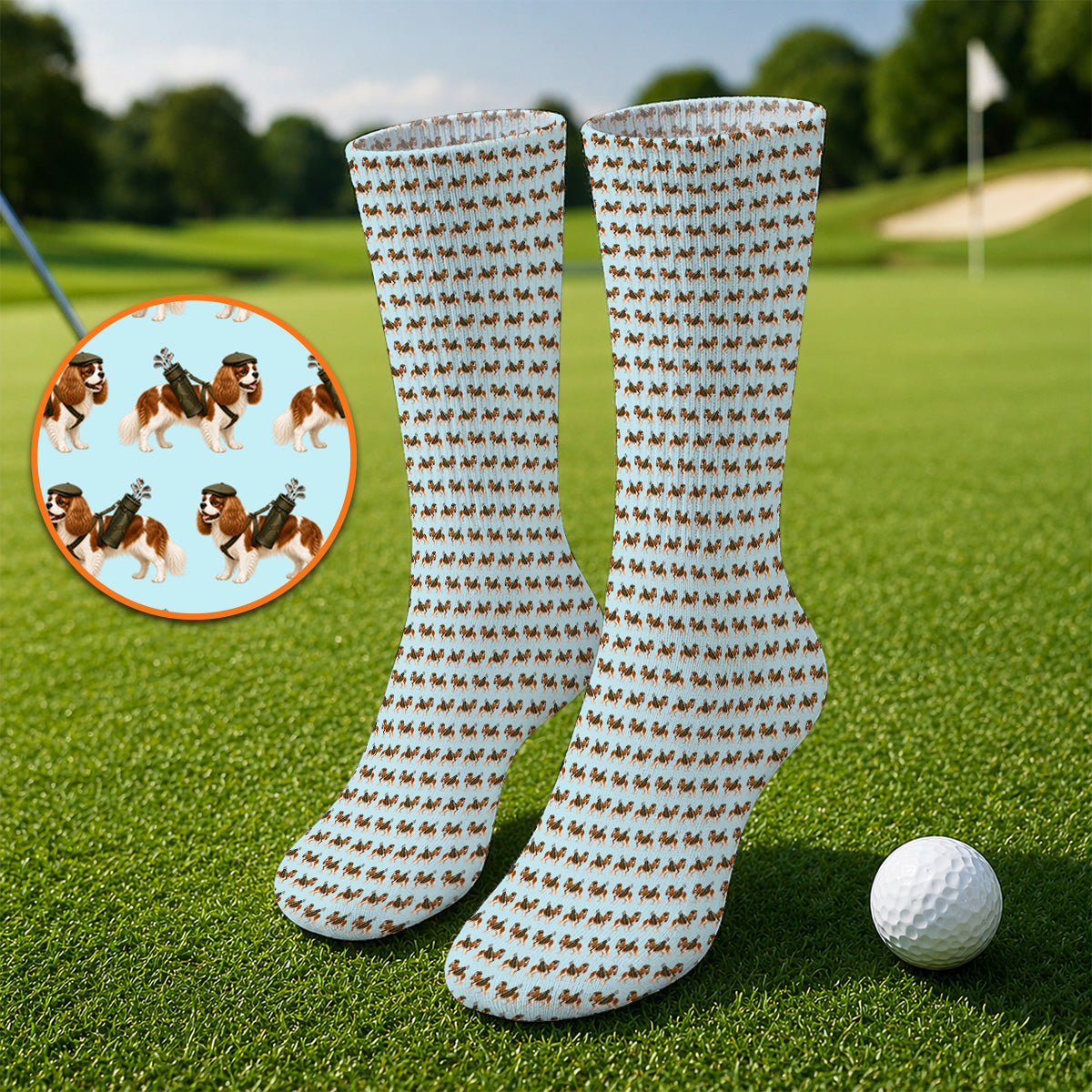 Cavalier King Charles Spaniel Golf Socks, Funny Cavalier Golf Sock, Golf Gift For Dog Lovers
