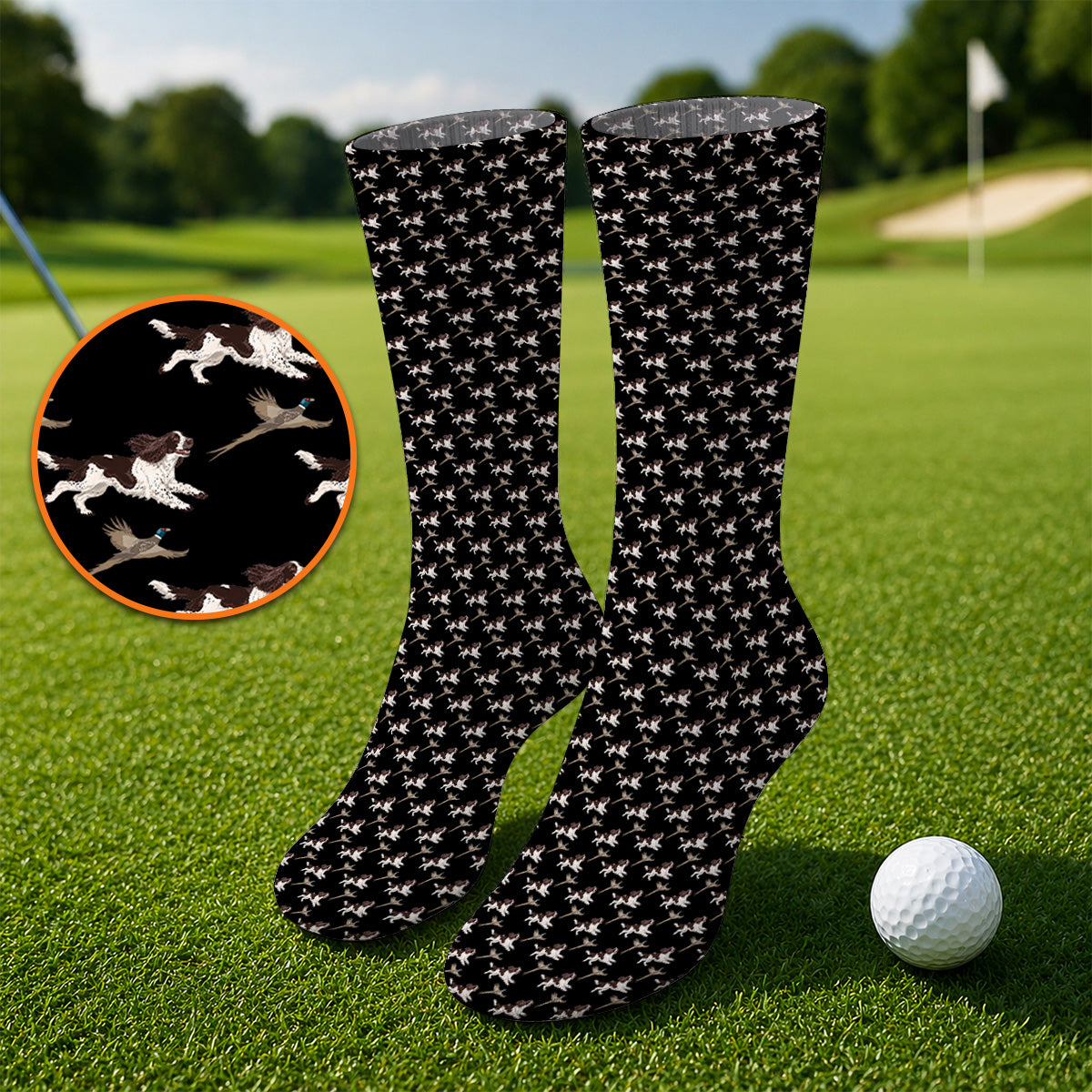 English Springer Spaniel Golf Socks, Crazy Dog Pattern Golf Sock, Golf Gift For Golfers